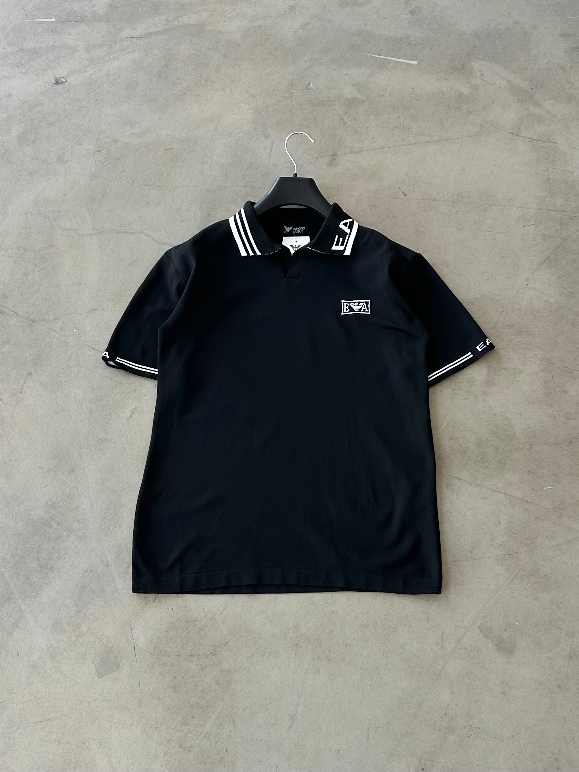 EA7 Nakışlı Premium Triko Polo Yaka Tee - Siyah