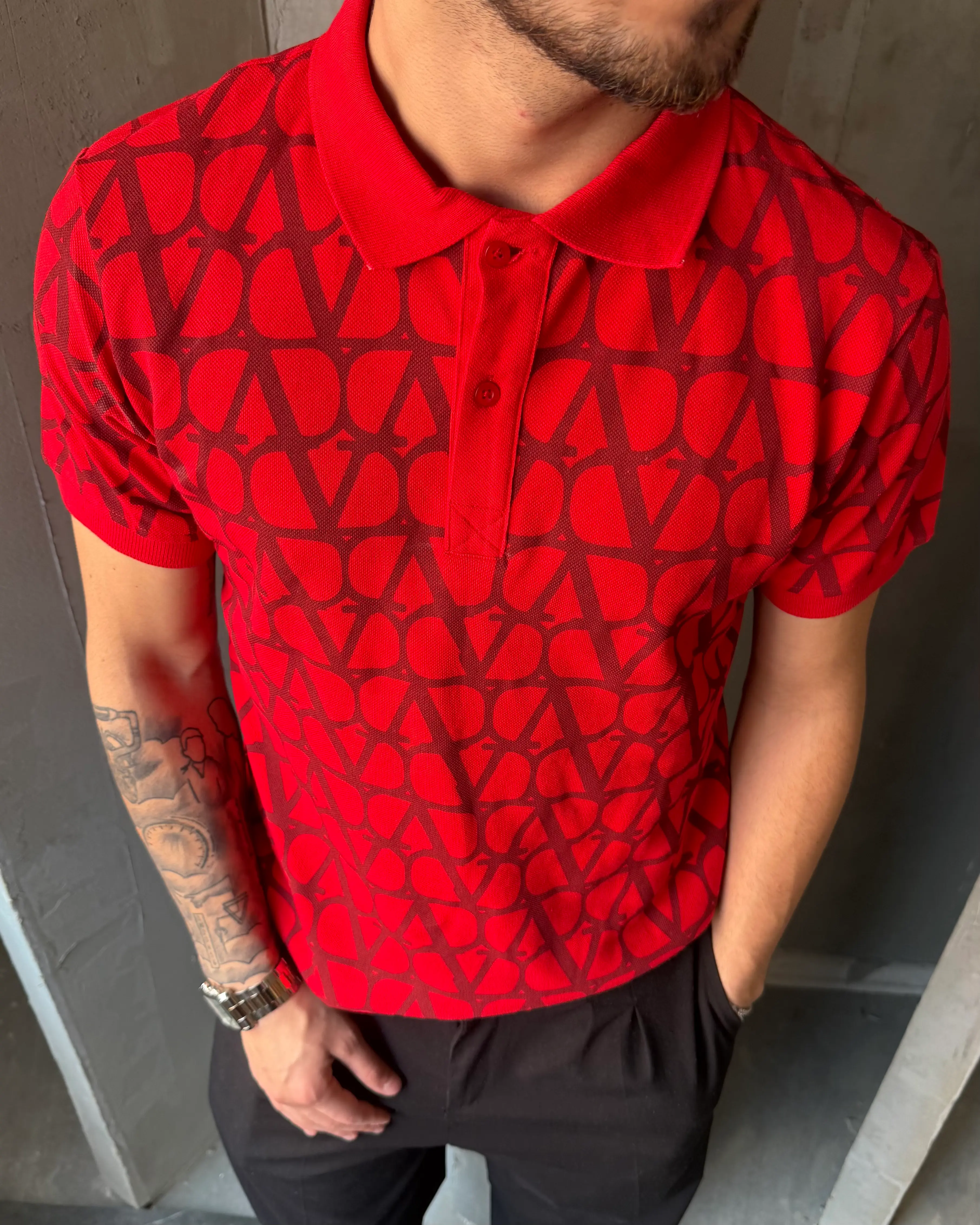 Full Logo Desenli Polo Yaka T-Shirt