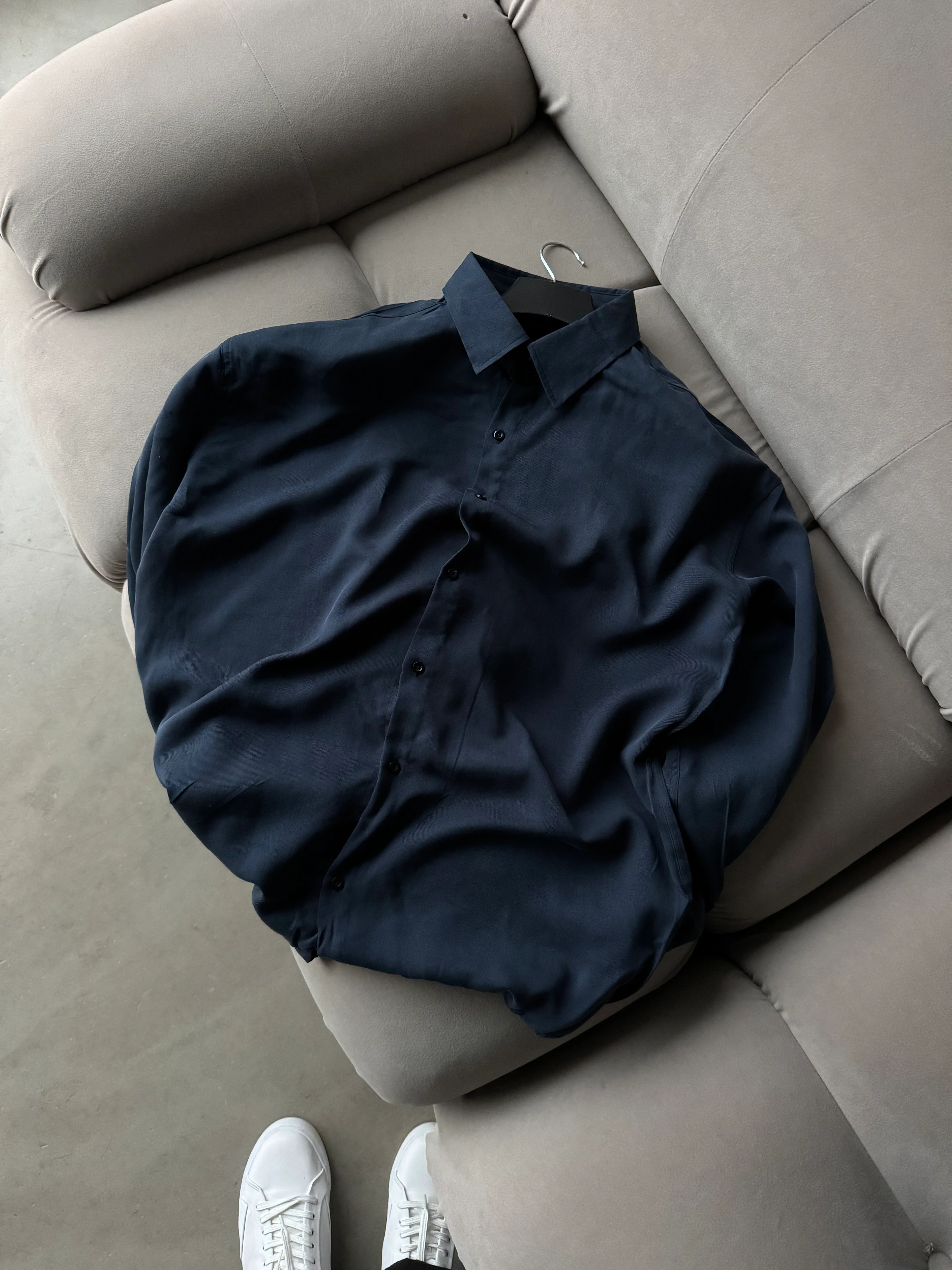 Ekstra Premium Bol Kalıp Kumaş Gömlek - Lacivert