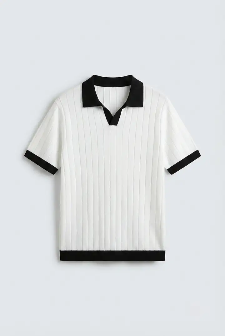 Yaka Renk Detaylı Polo Yaka T-Shirt - Beyaz