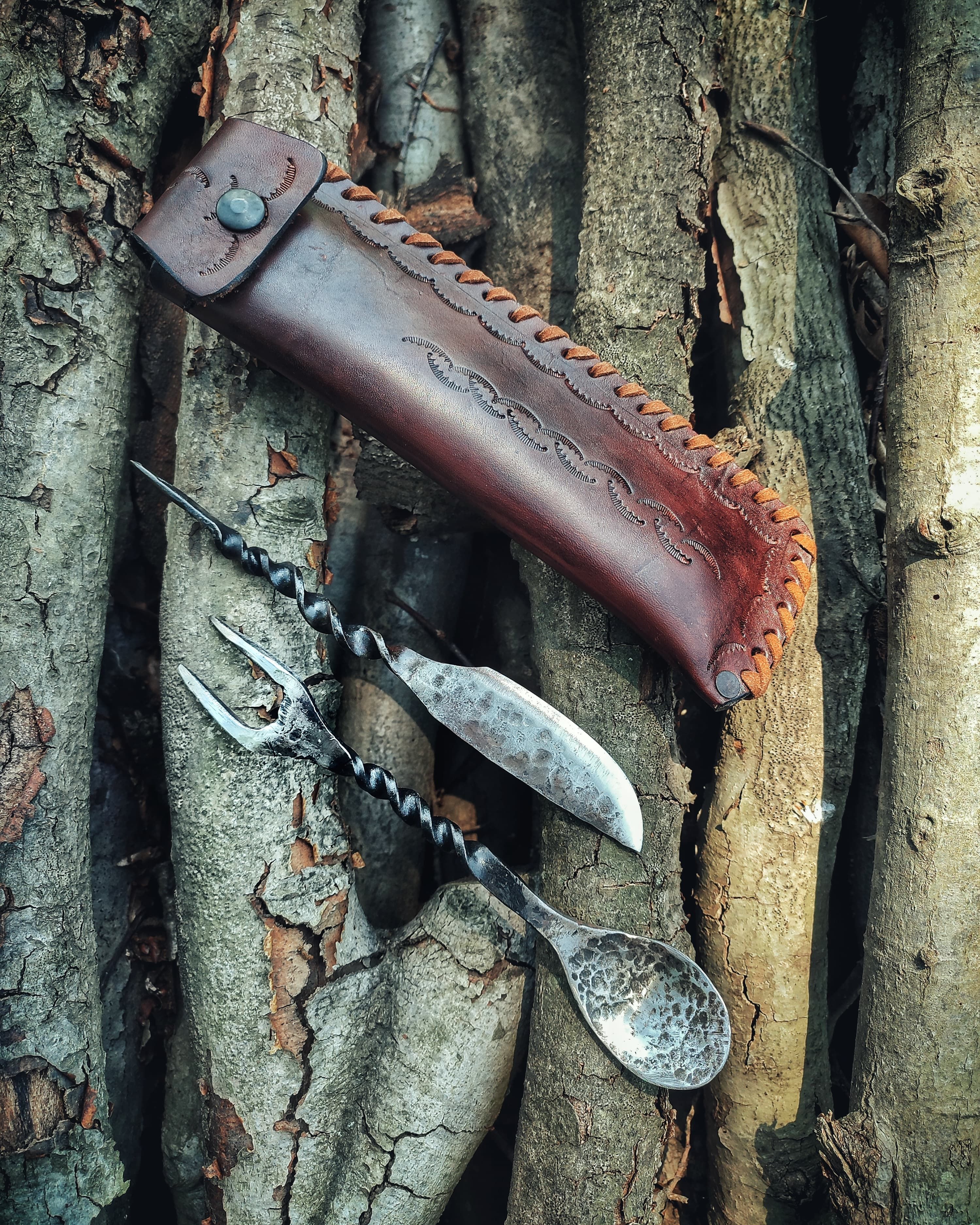 Handcrafted Primitive Style Knife, Fork, and Spoon Sets - Unique Designs Inspired by Nature