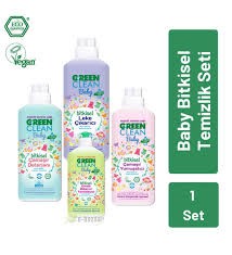 U green Clean Baby Bitkisel Çamaşır Yumuşatıcı 1 lt + Leke Çıkarıcı 1 lt + Çamaşır Deterjanı 1 lt + Emzik Biberon Temizleyici 500 ml