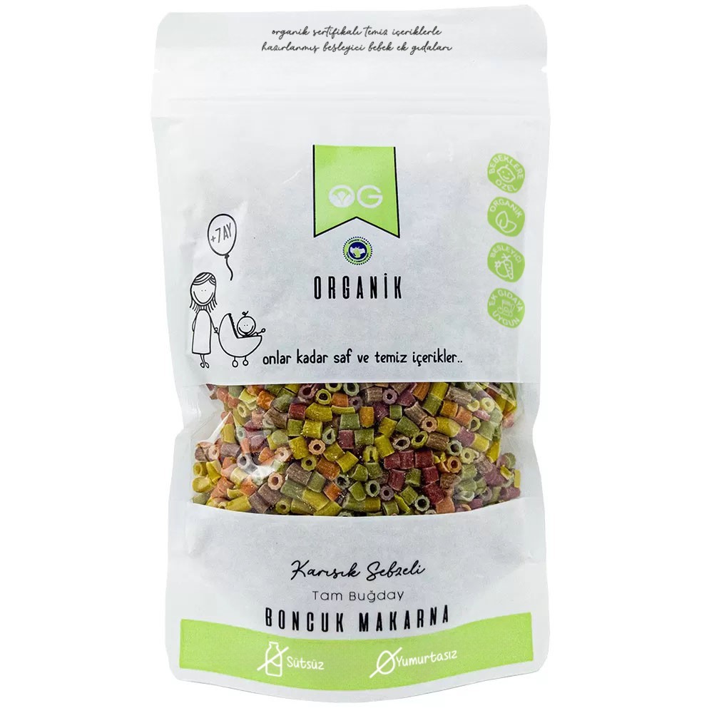 Og Organik Karışık Sebzeli Tam Buğday Boncuk Makarna 200 Gr +8 Ay