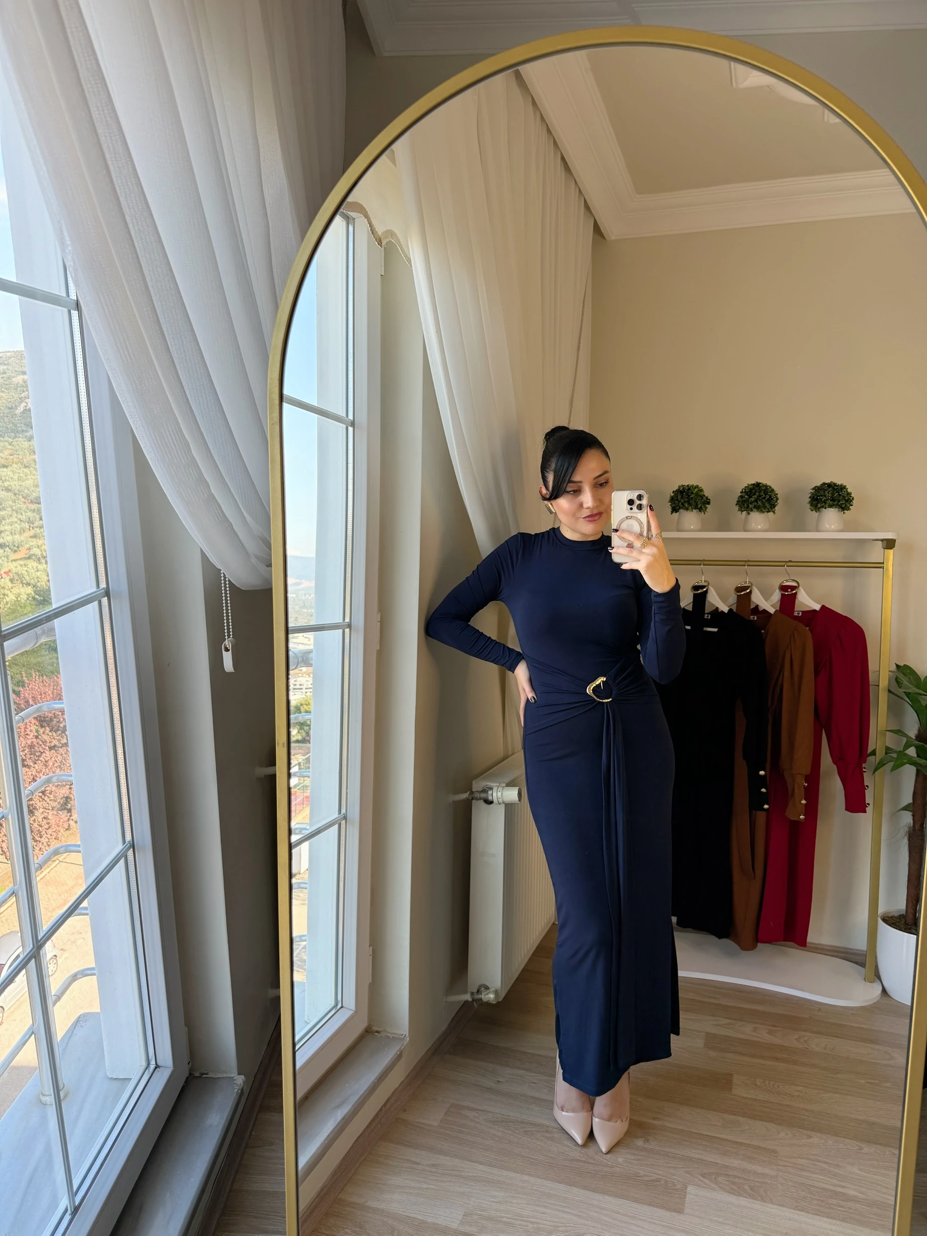 Gold Aksesuar Detaylı Elbise - Lacivert