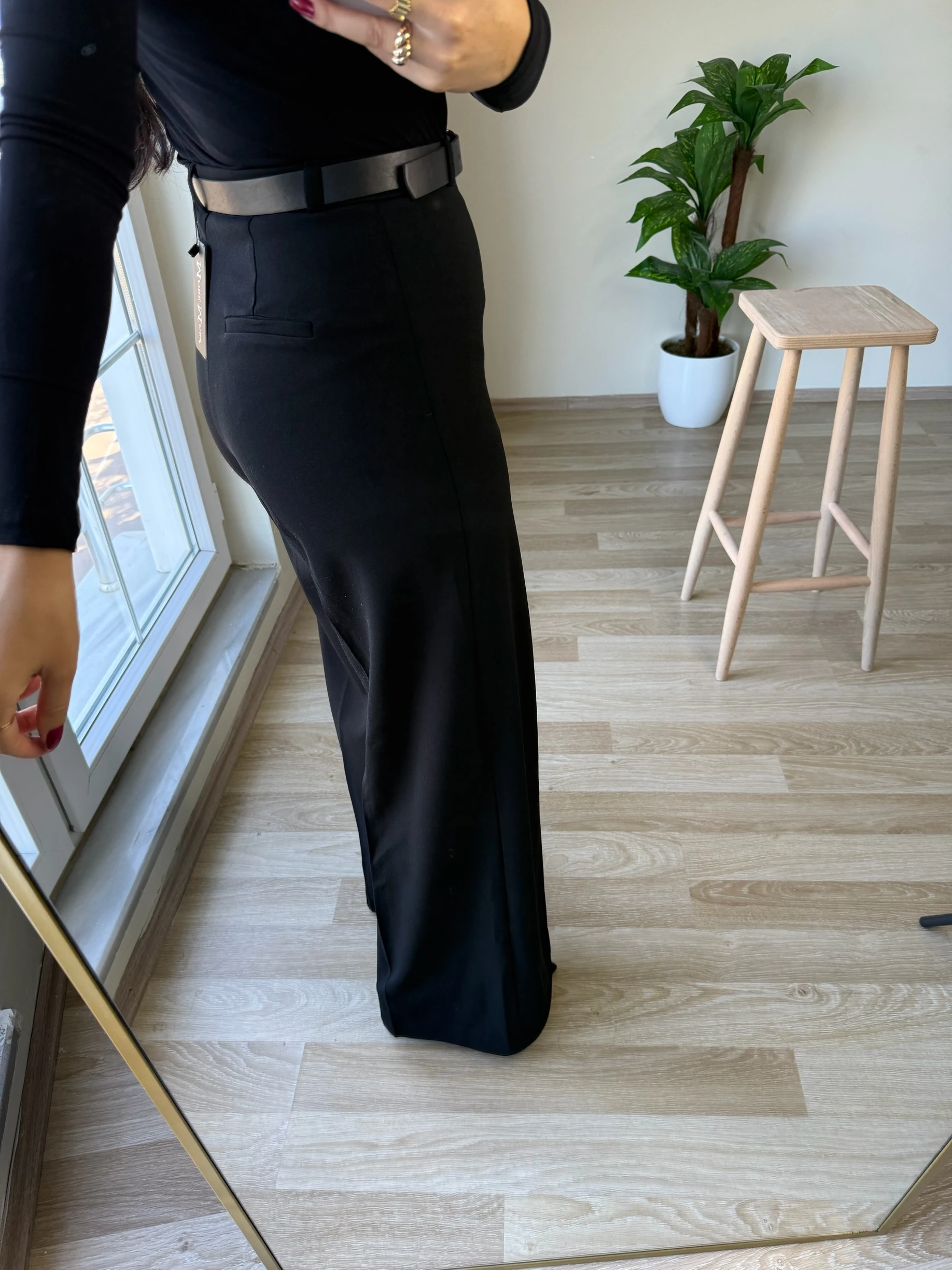 Likralı Krep Kemerli Palazzo Pantolon