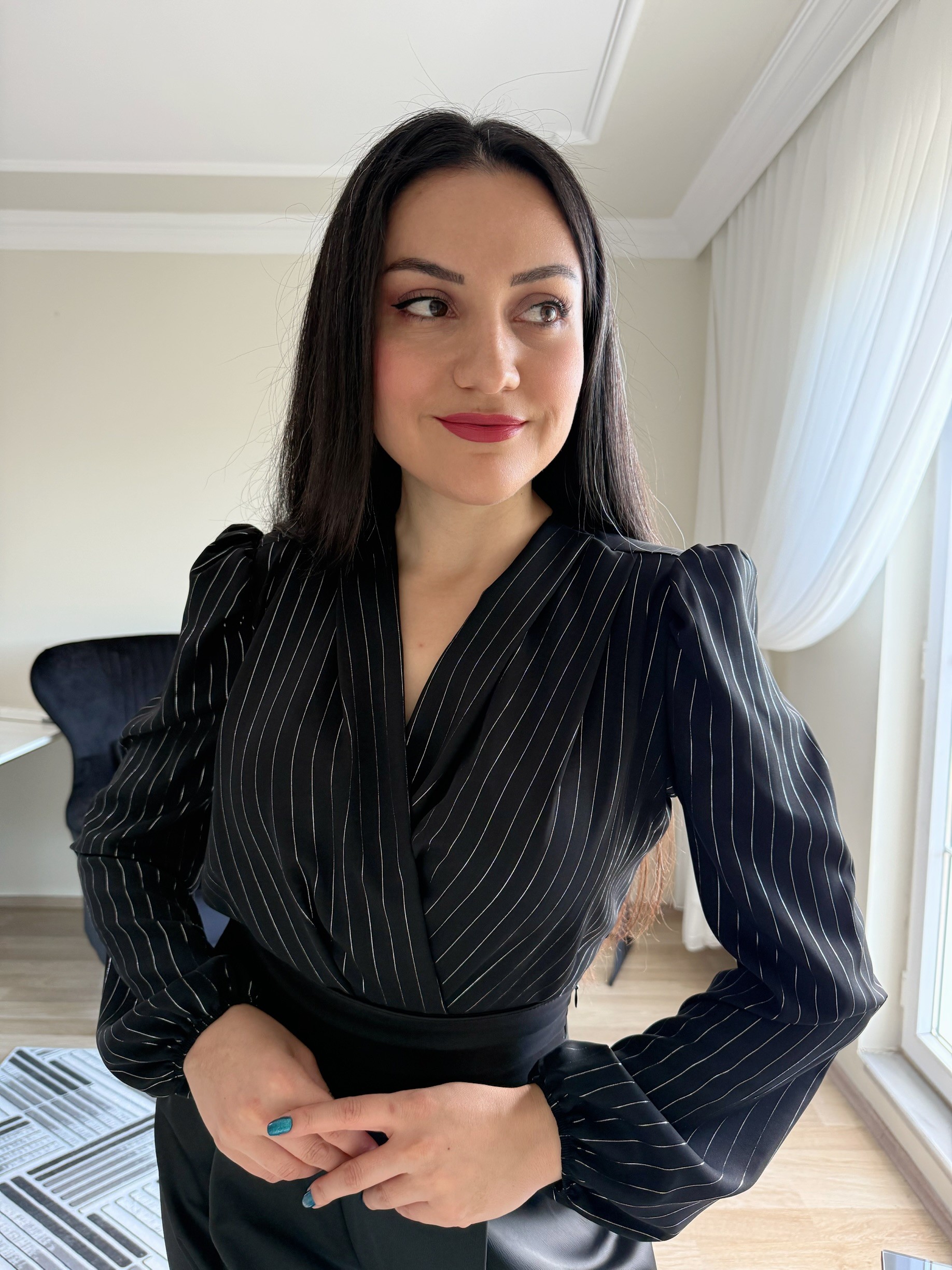Parlak Çizgili Vatkalı Çıtçıtlı Bodysuit