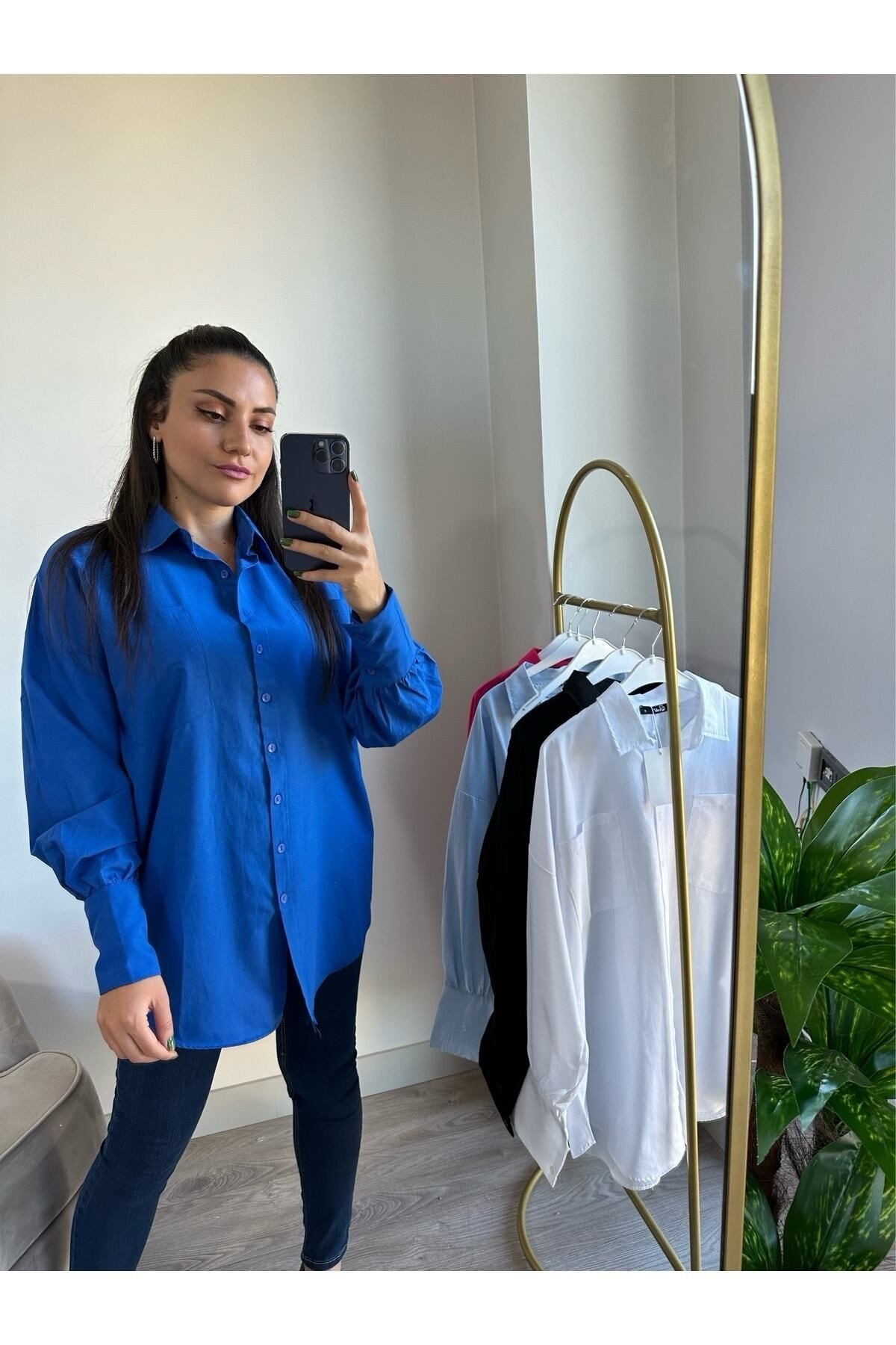 Oversize Poplin Gömlek - Mavi