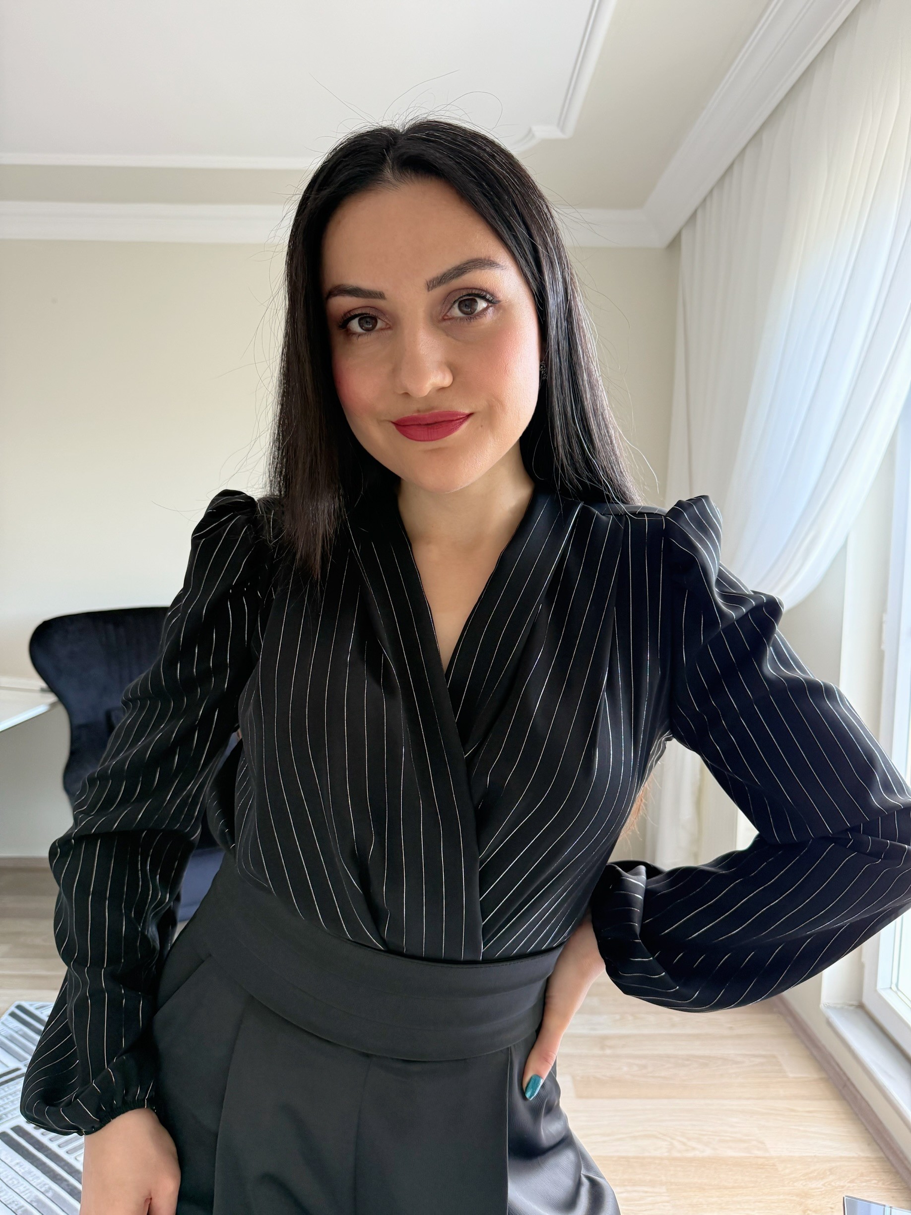 Parlak Çizgili Vatkalı Çıtçıtlı Bodysuit