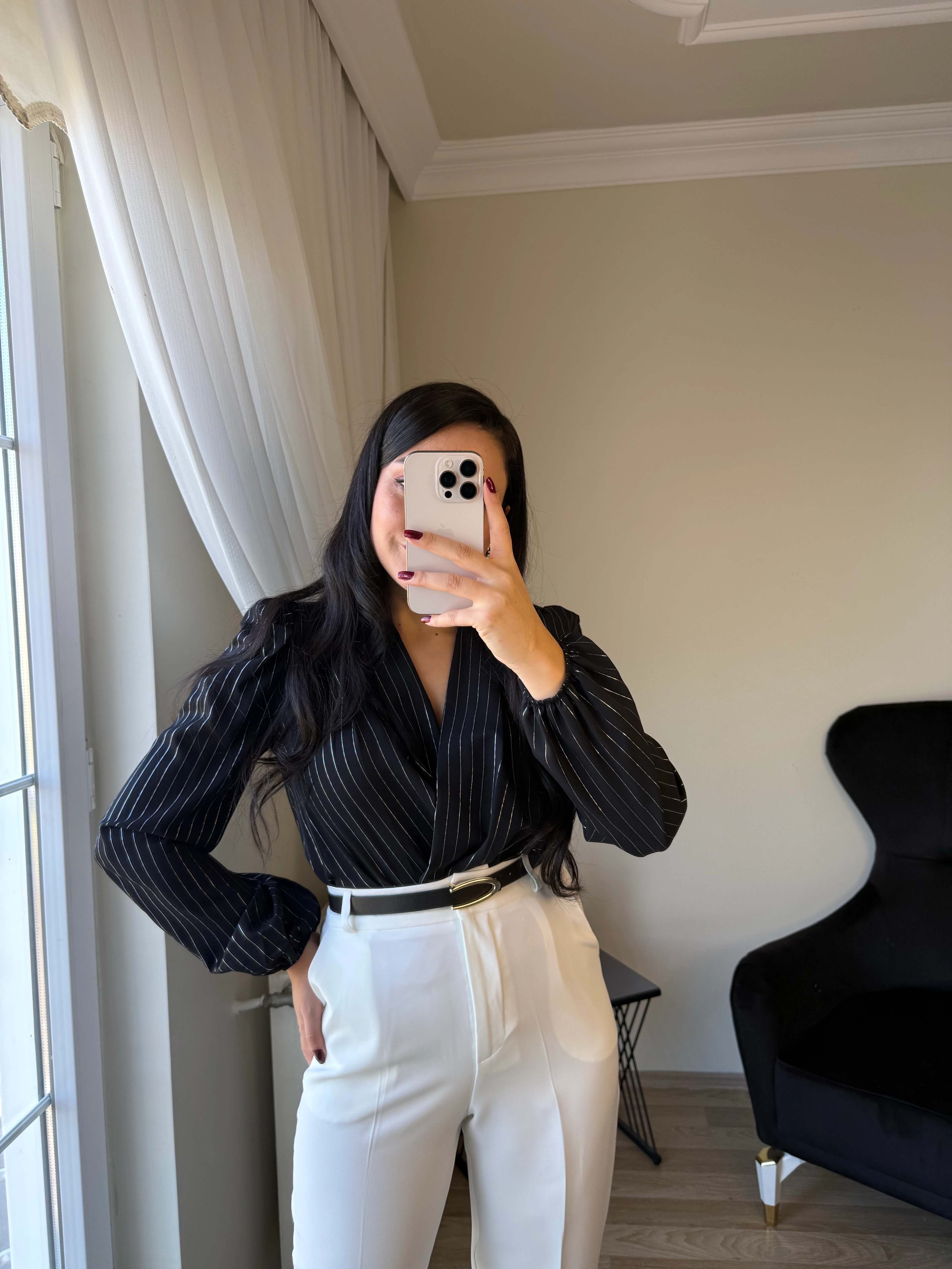 Parlak Çizgili Vatkalı Çıtçıtlı Bodysuit