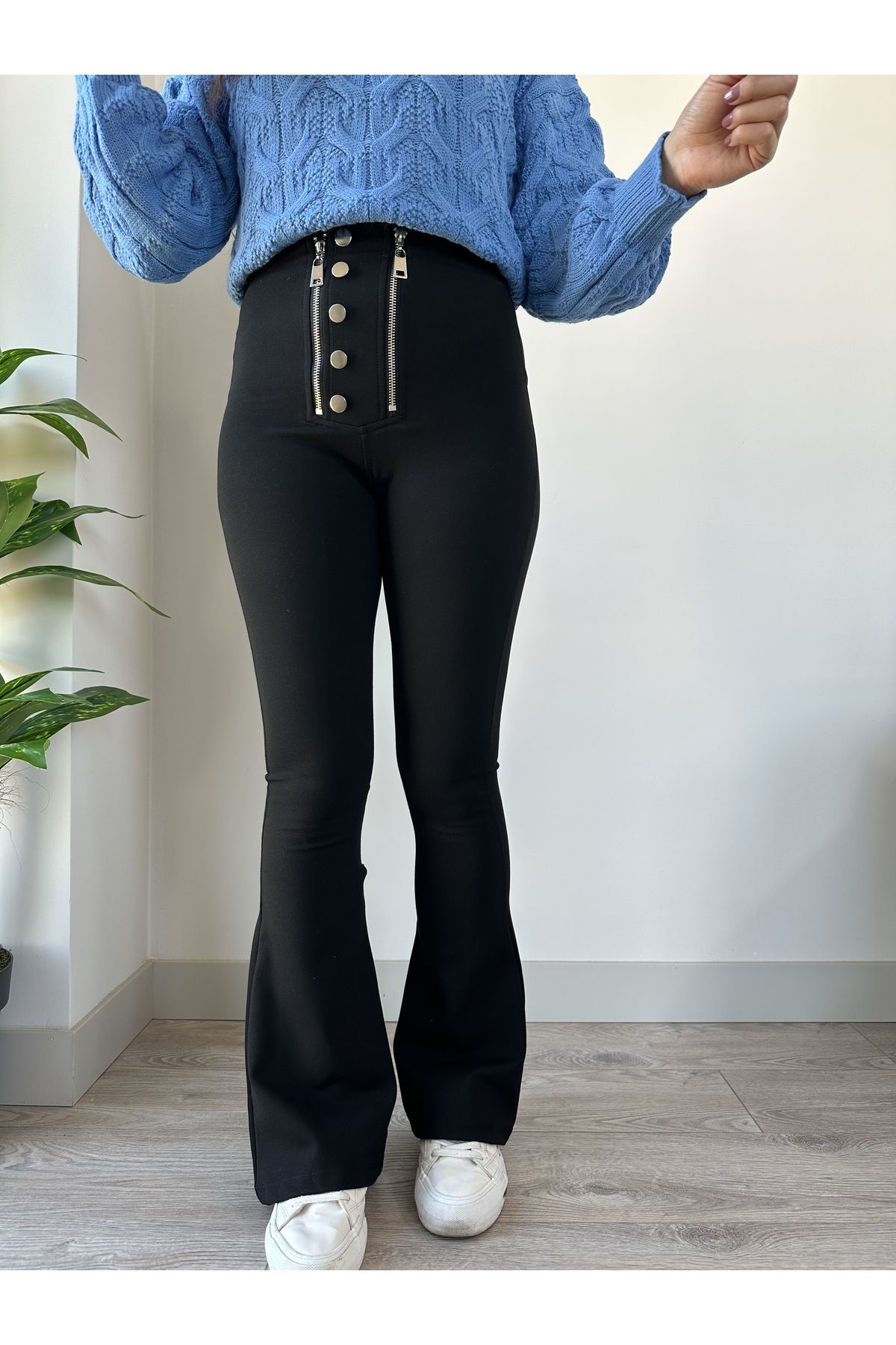 Toparlayıcı Yüksek Bel Zımba Detay Çelik Tayt