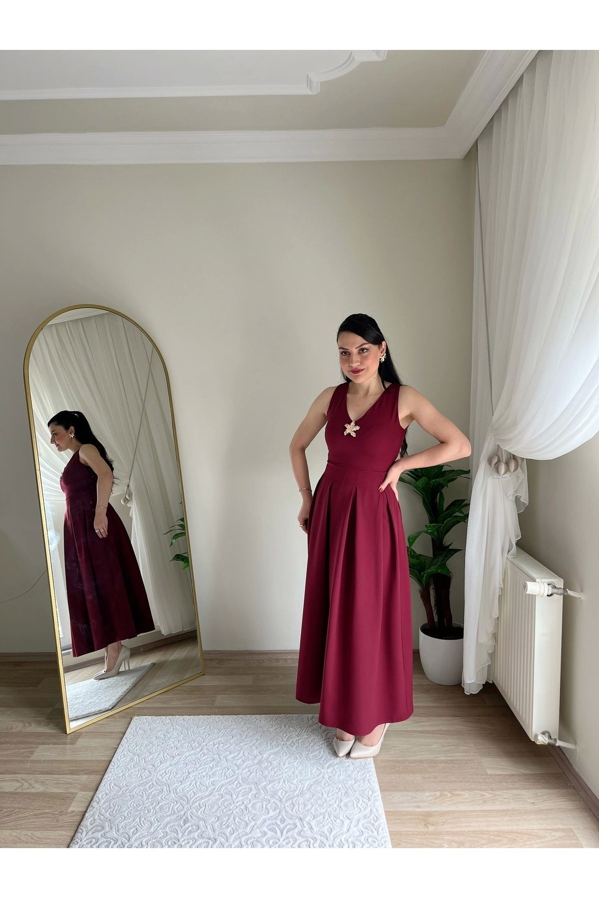 Late Yıldız Detaylı Elbise - Bordo