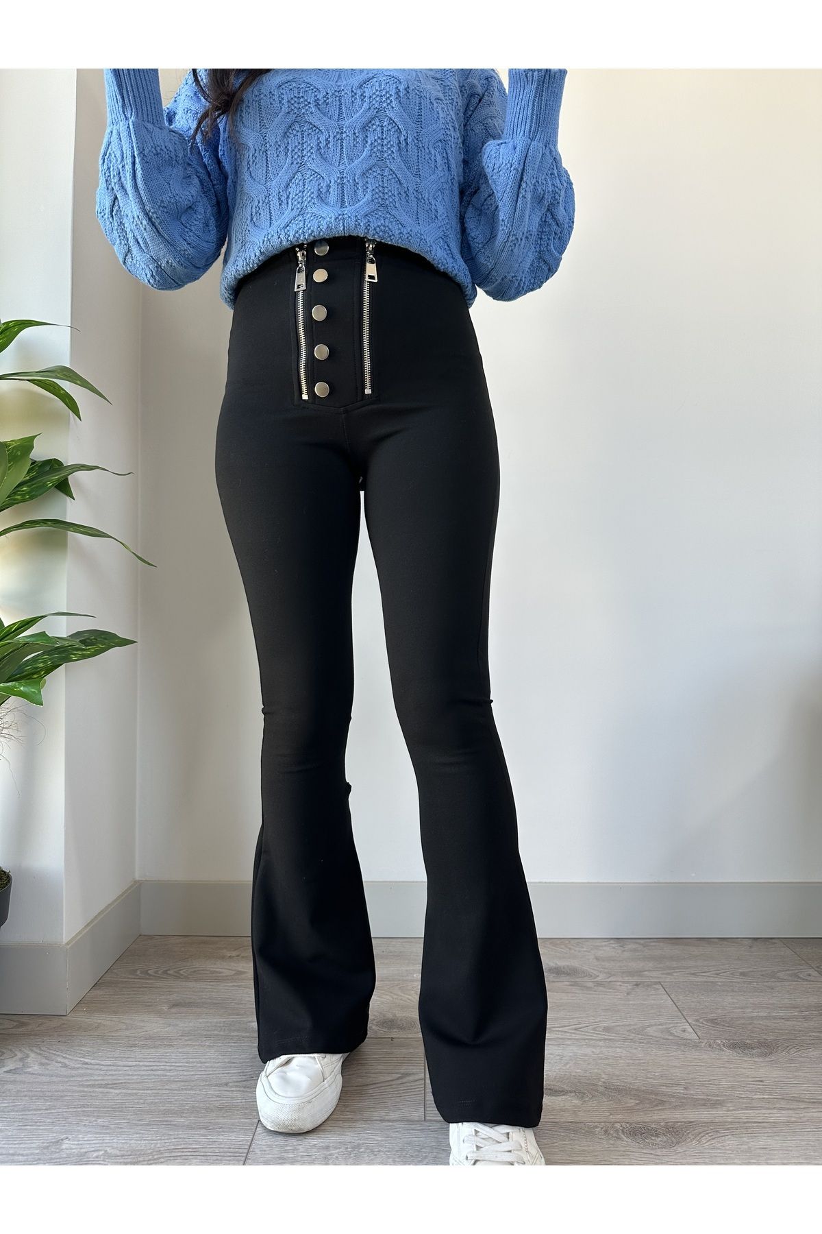 Toparlayıcı Yüksek Bel Zımba Detay Çelik Tayt