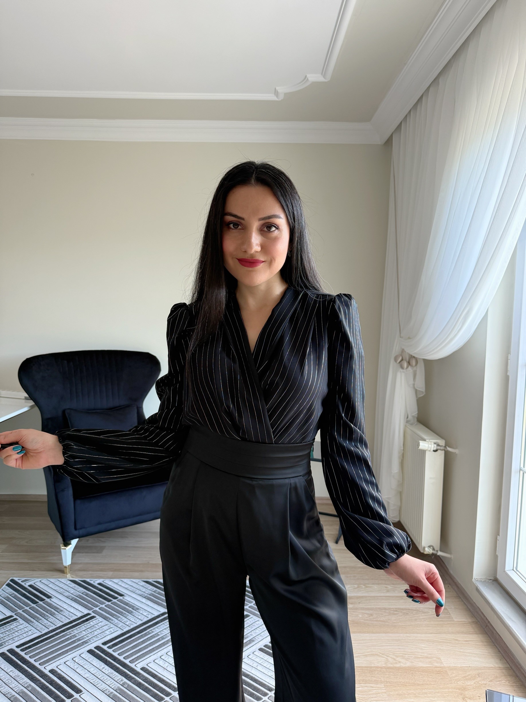 Parlak Çizgili Vatkalı Çıtçıtlı Bodysuit