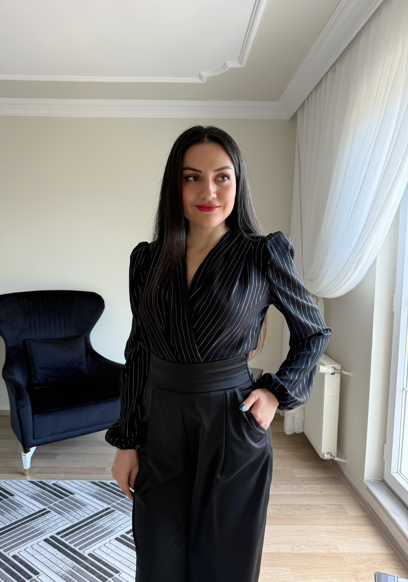 Parlak Çizgili Vatkalı Çıtçıtlı Bodysuit