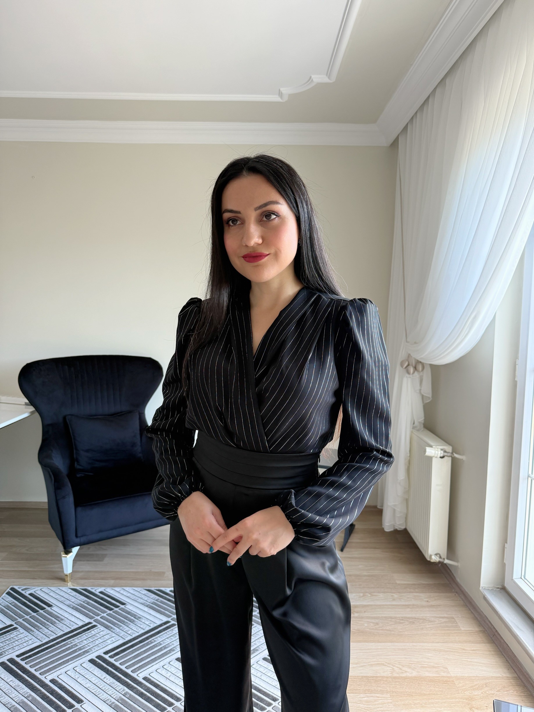 Parlak Çizgili Vatkalı Çıtçıtlı Bodysuit