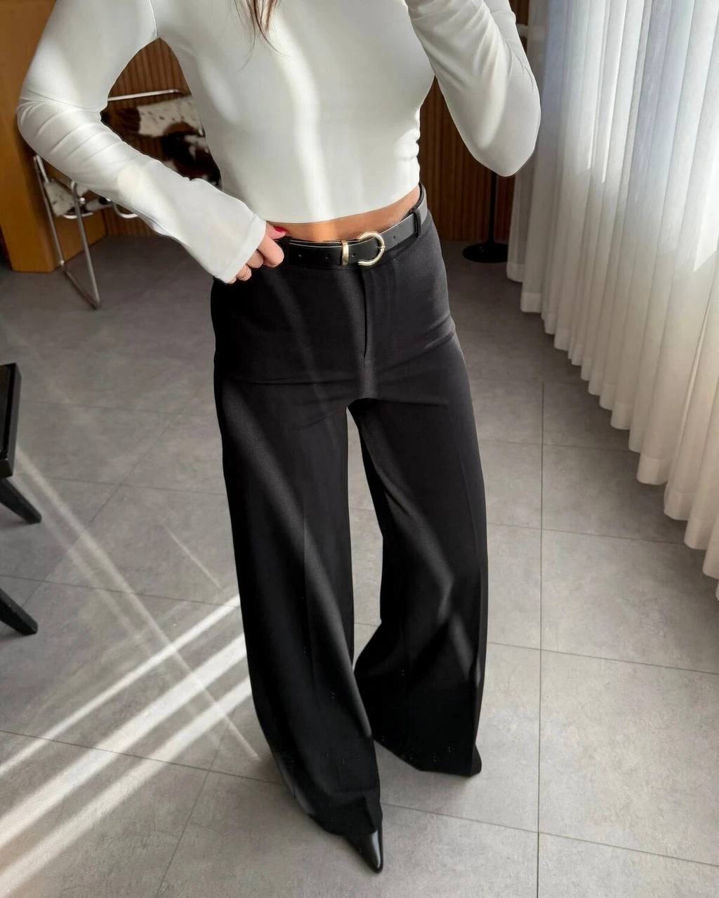 Likralı Krep Kemerli Palazzo Pantolon