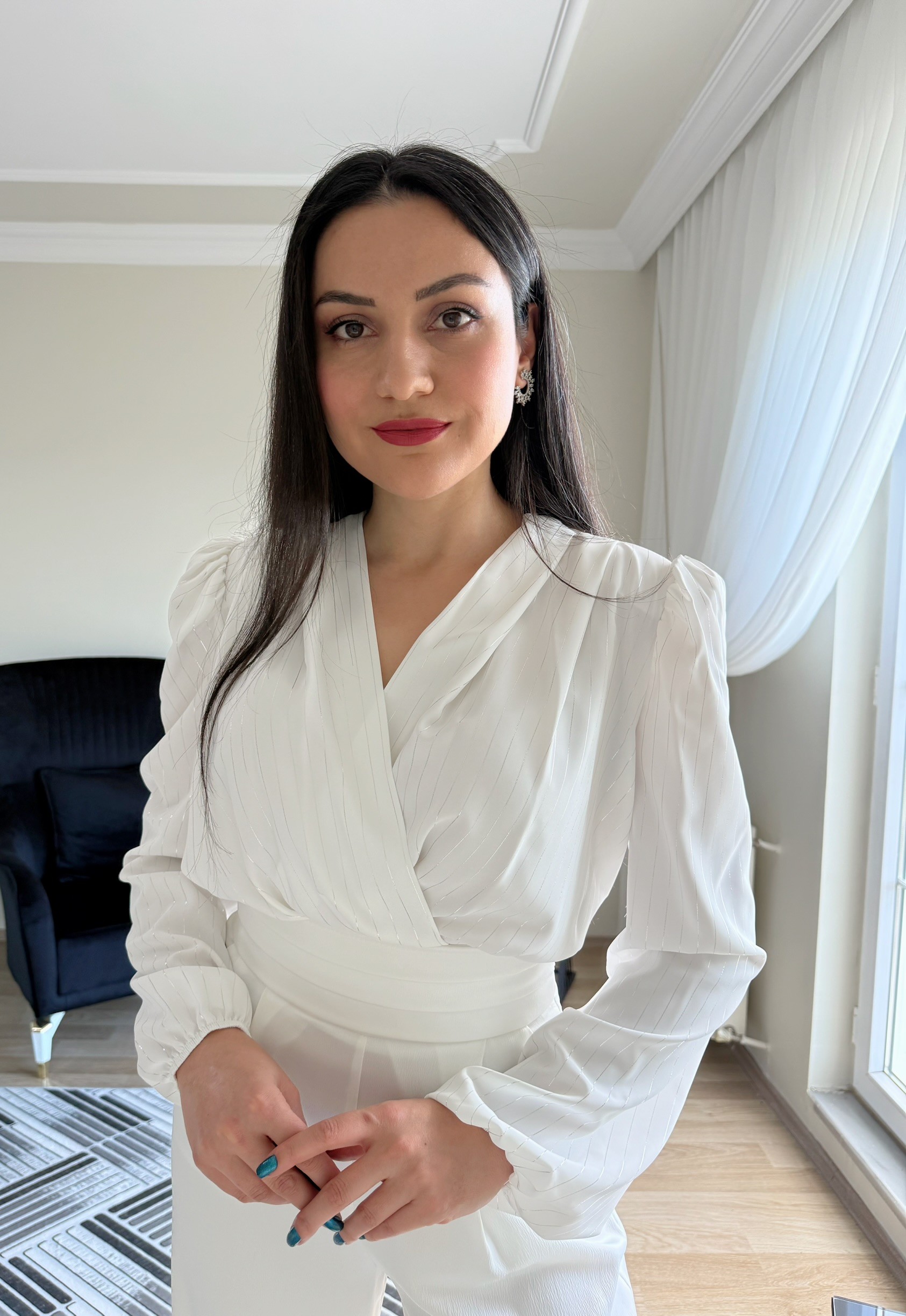 Parlak Çizgili Vatkalı Çıtçıtlı Bodysuit - Ekru