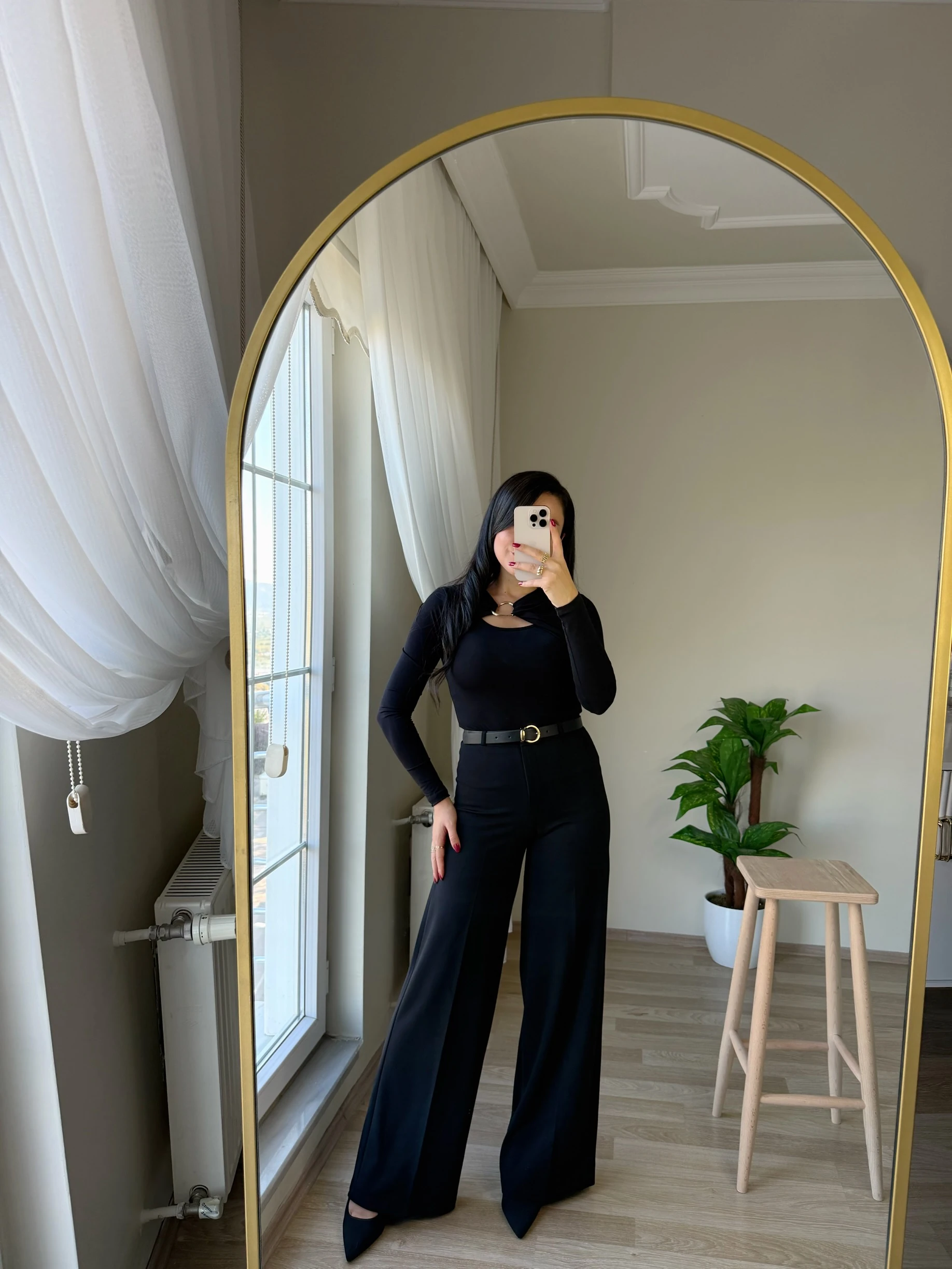 Likralı Krep Kemerli Palazzo Pantolon