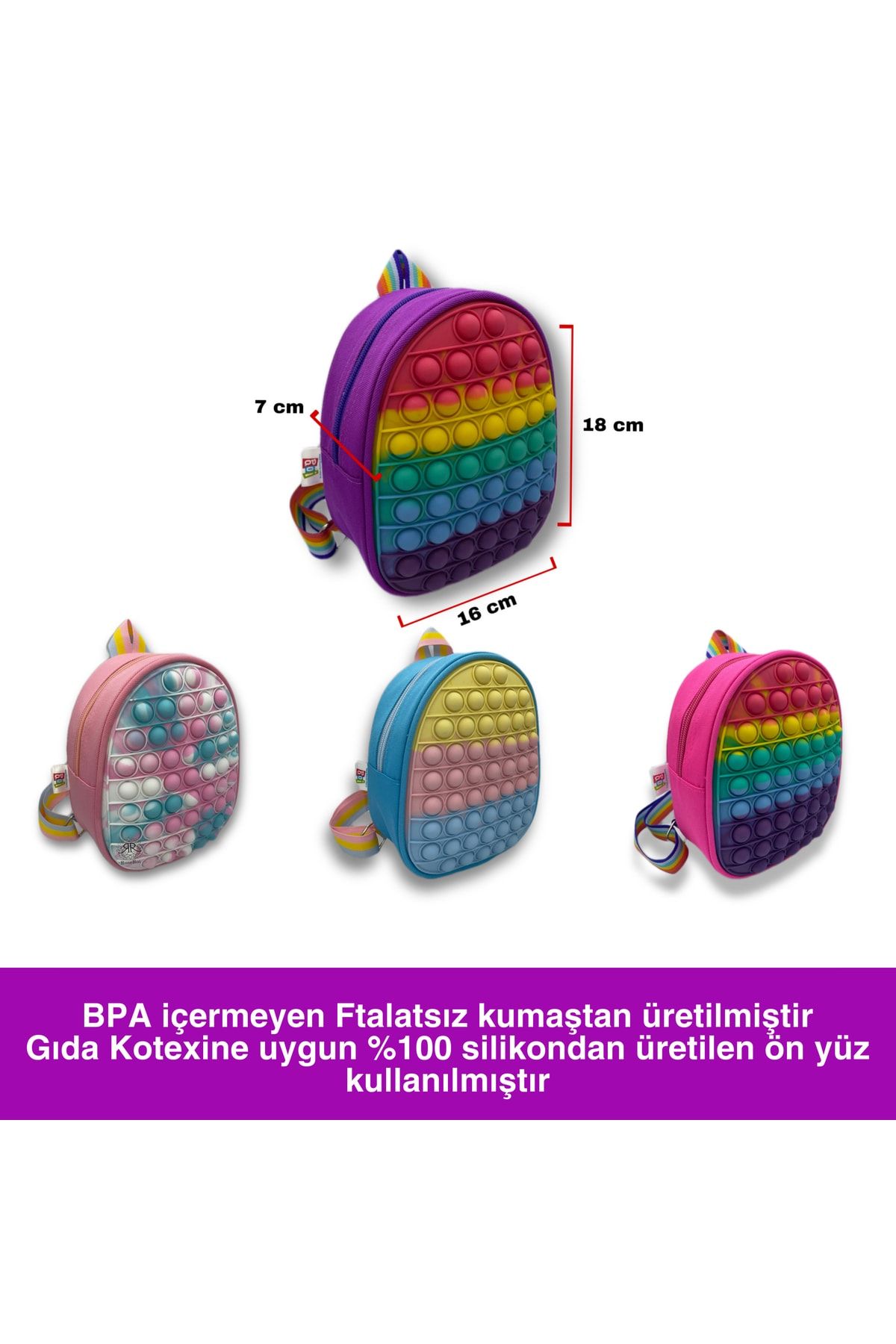 Pop It Çocuk Sırt Çantası Mavi Renk Popit Eğitici Oyuncak