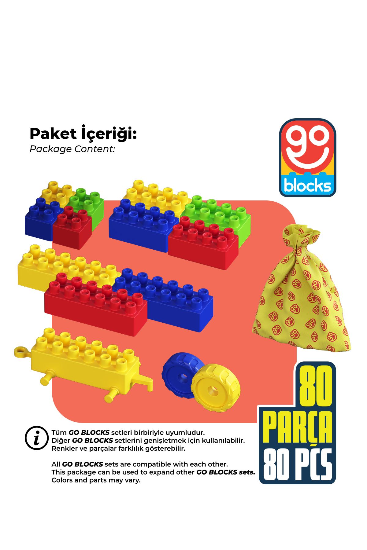 Go Blocks 80 Parça Yapı Blok Seti Multi Blok Saklama Çantalı Shopist