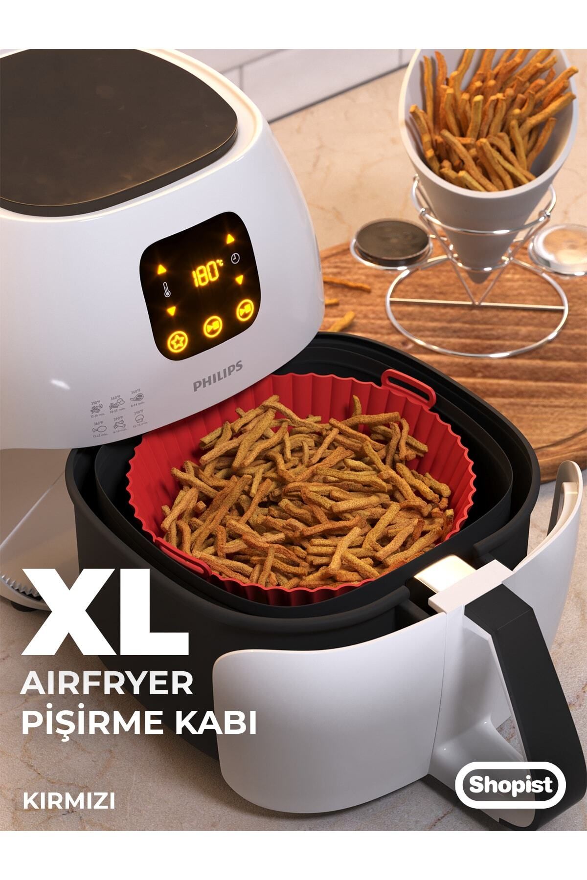 Xl-xxl Airfryer Ustası 3'lü Pişirme Seti Silikon Kırmızı Airfryer Pişirme Kağıdı 6litre Ve Üzeri