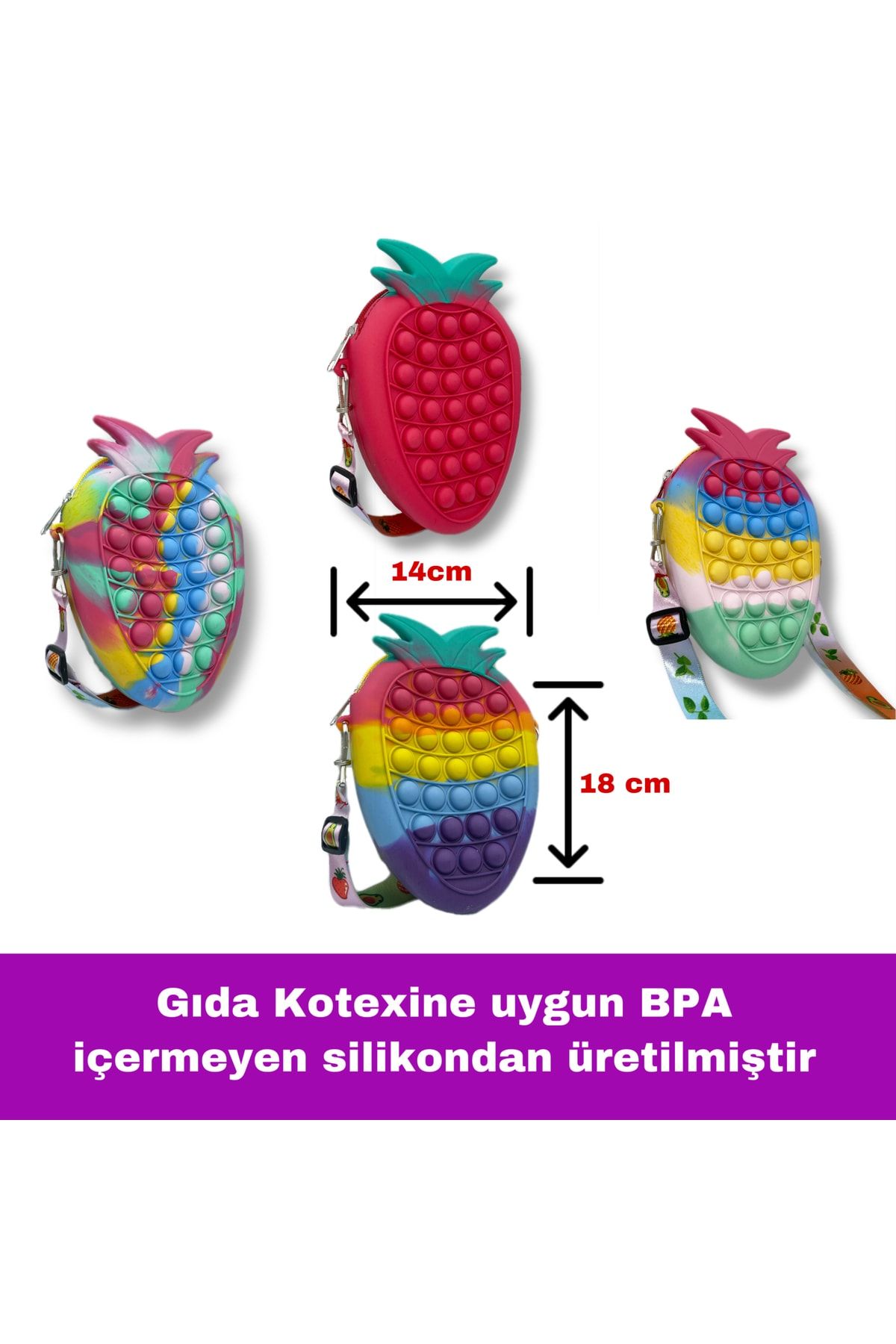 Popit Çilek Çanta & Kalemlik Set Pop It Push Bubble Eğitici Oyuncak Kalemlk Pop Tube