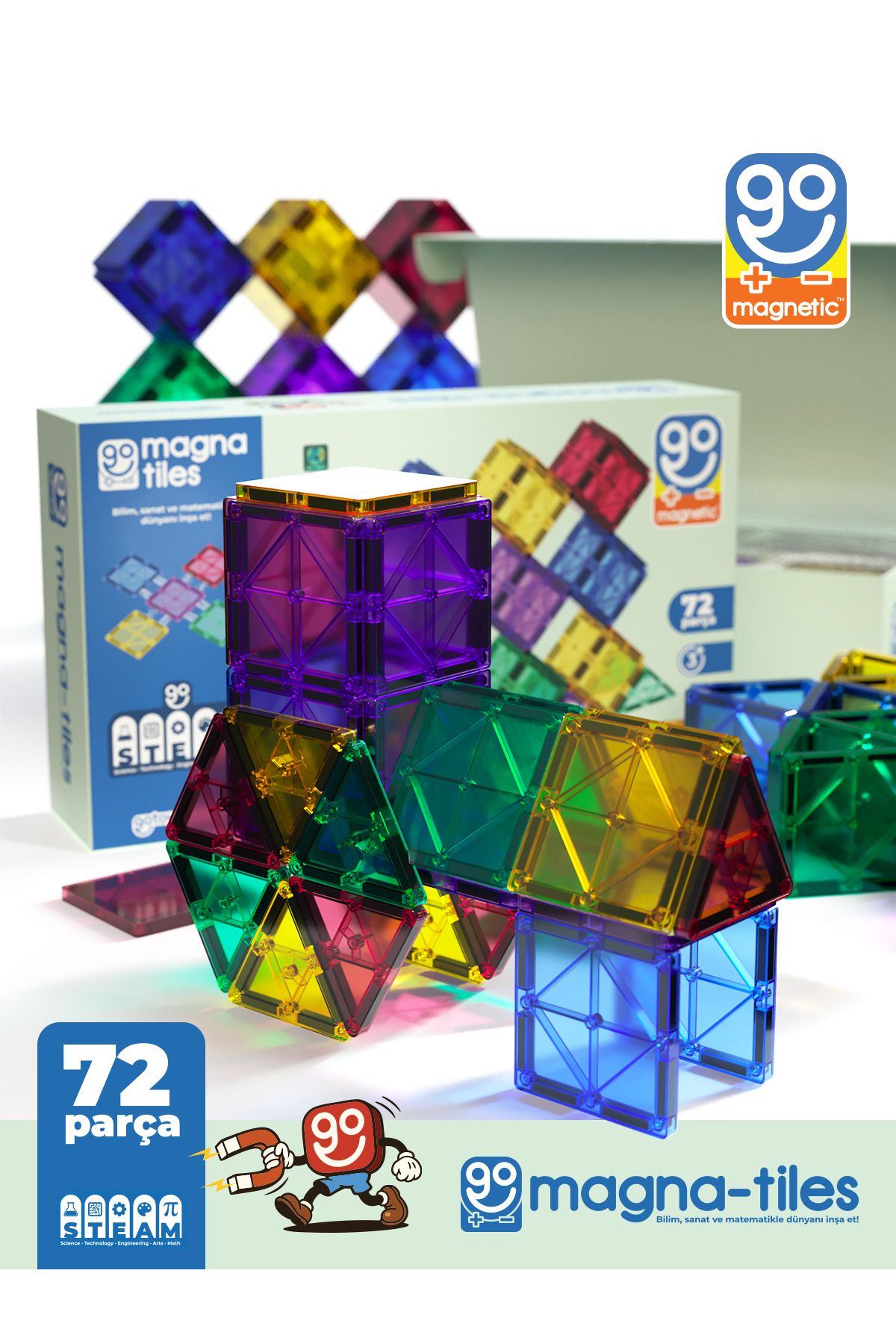 Magna Tiles 72 Parça Manyetik Yapı Blokları Original - Mıknatıslı Eğitici Oyuncak