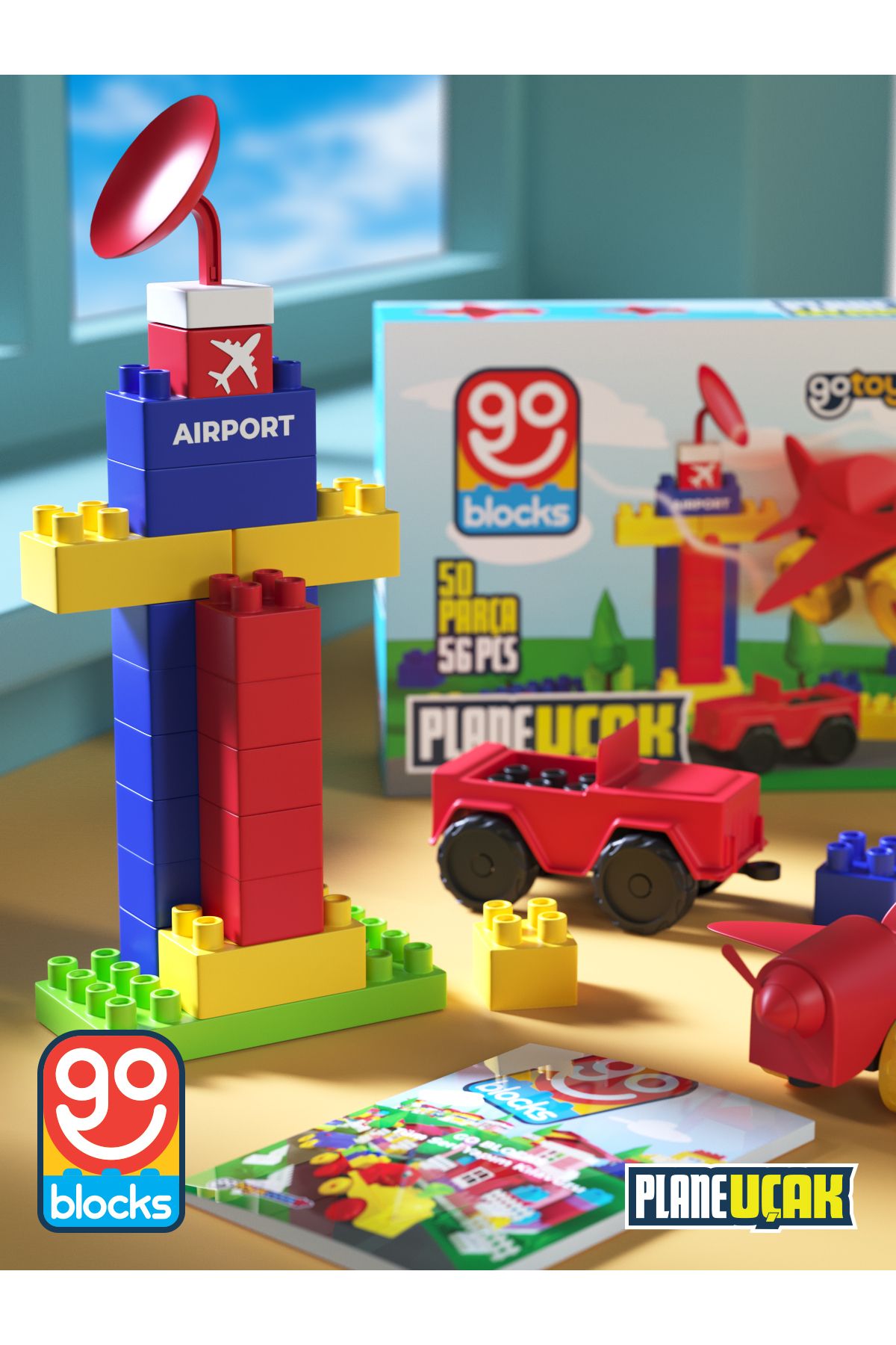 Go Blocks Plane 56 Parça Yapı Blok Seti Yapı Oyuncakları Mega Blok