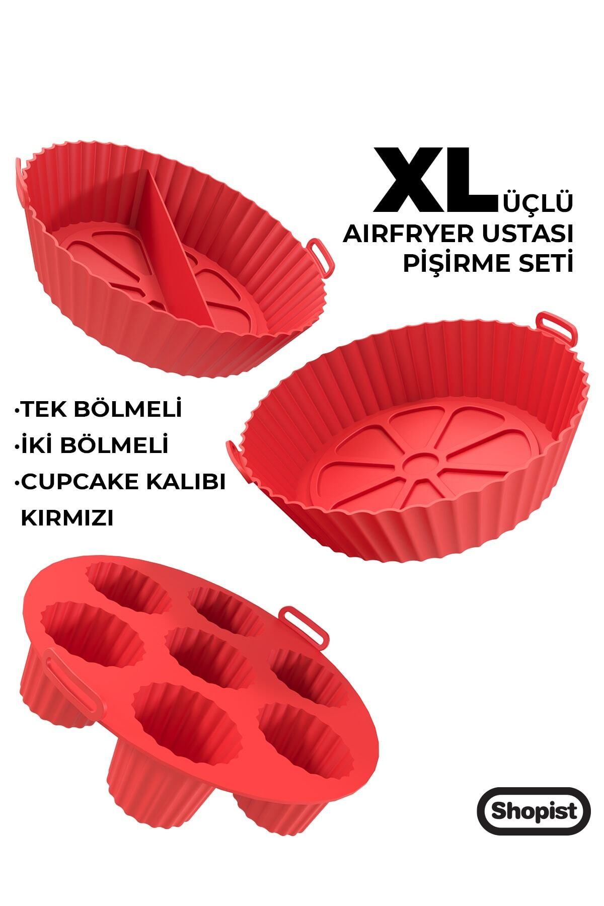 Xl-xxl Airfryer Ustası 3'lü Pişirme Seti Silikon Kırmızı Airfryer Pişirme Kağıdı 6litre Ve Üzeri
