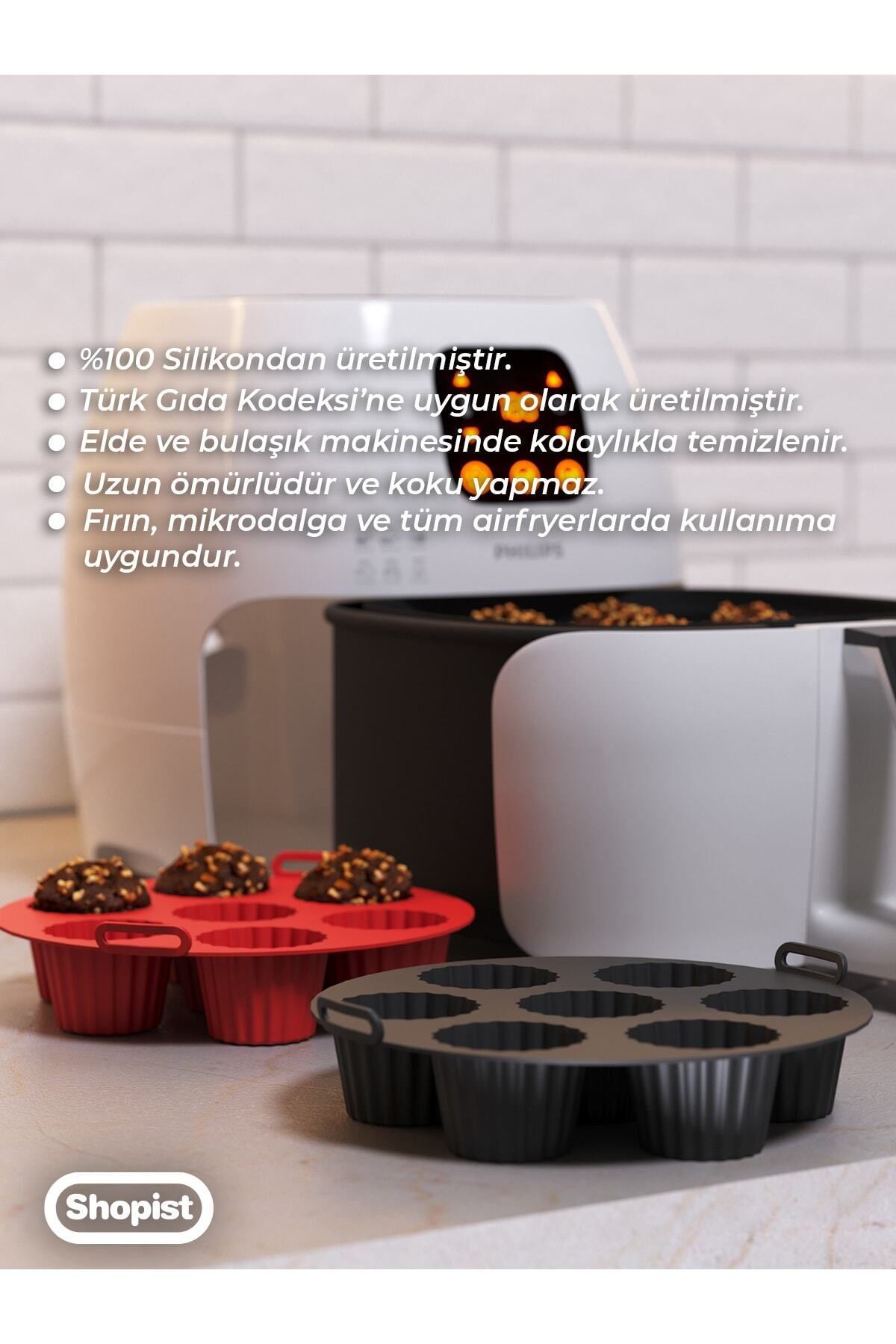 Airfryer Kek-muffin-cupcake Pişirme Kalıbı Siyah- Airfryer Pişirme Kağıdı Silikon- Bpa Free
