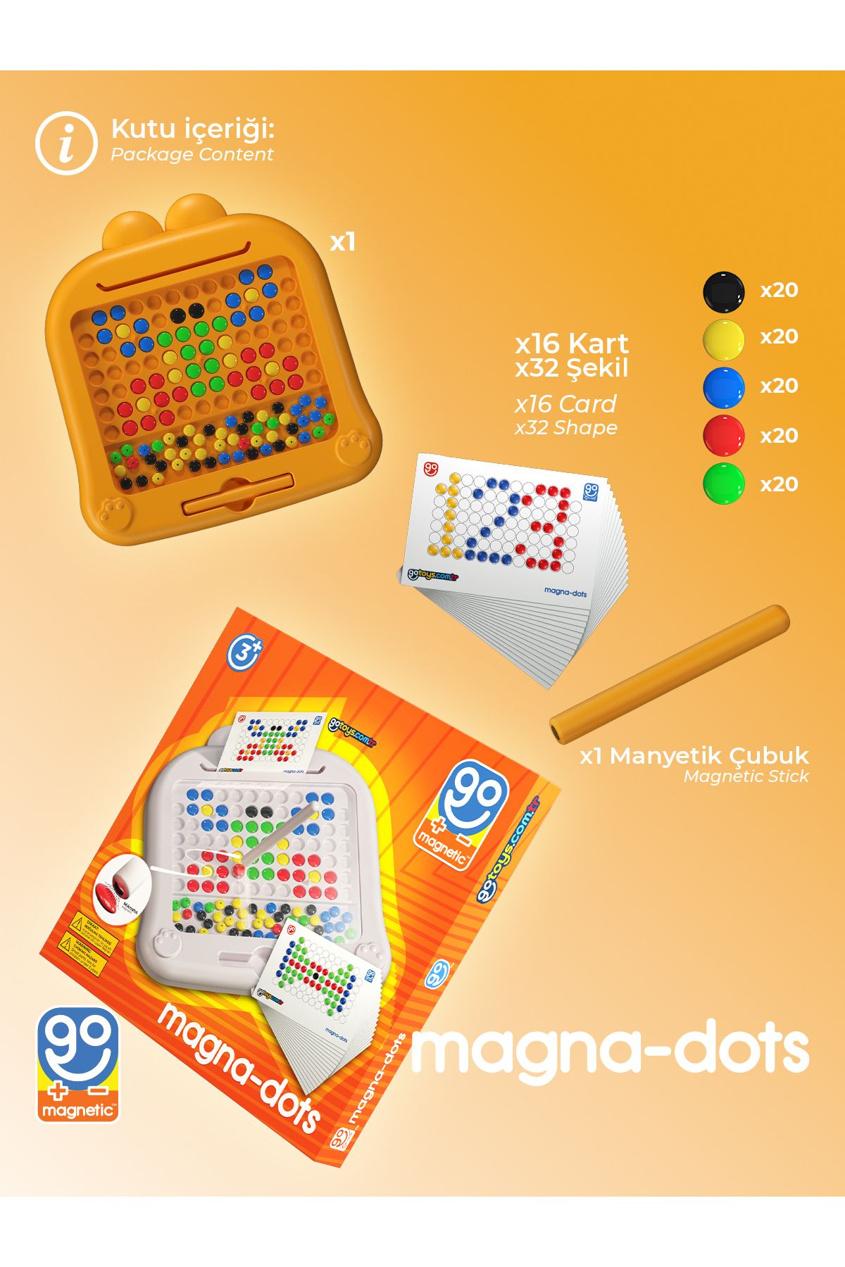 Magna Dots - Steam Manyetik Kodlama Tableti Turuncu Ekransız Oyun Aktivitesi Manyetik Yapı Blokları