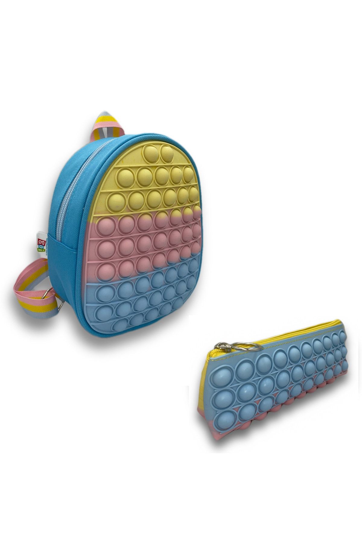 Pop It Push Bubble Kalemlik & Popit Sırt Çantası Mavi Renk Set Popit Pop Tube