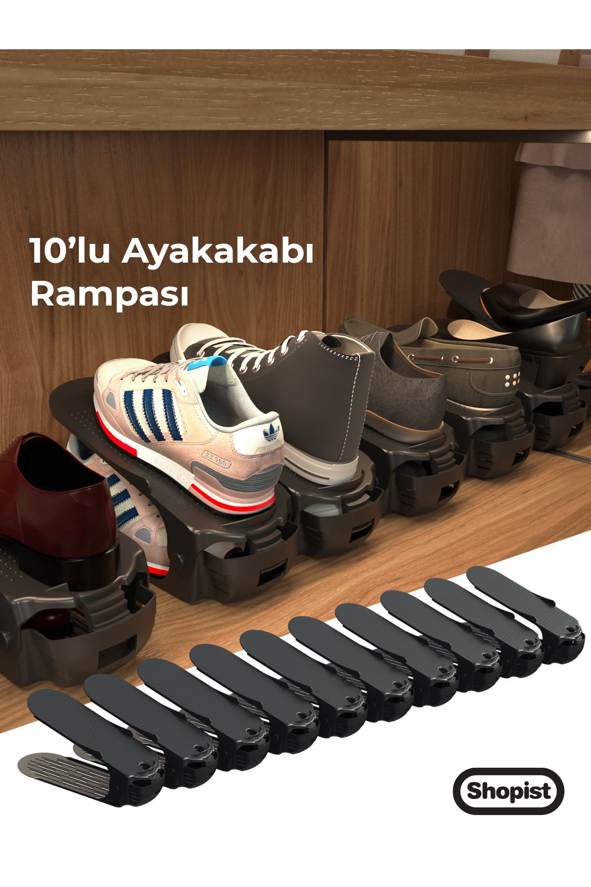 10'lu Ayarlanabilir Ayakkabı Rampası Ayakkabı Düzenleyici Organizer Ayakkabı Standı Ayakkabılık