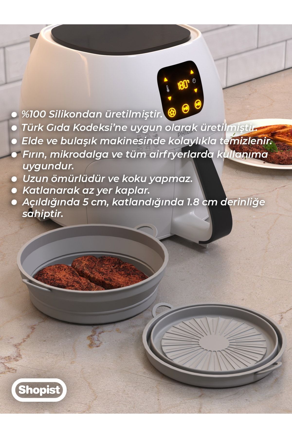 Katlanabilir Airfryer Pişirme Kabı Silikon Pişirme Seti 6 Litreye Kadar Tüm Cihazlara Uygun
