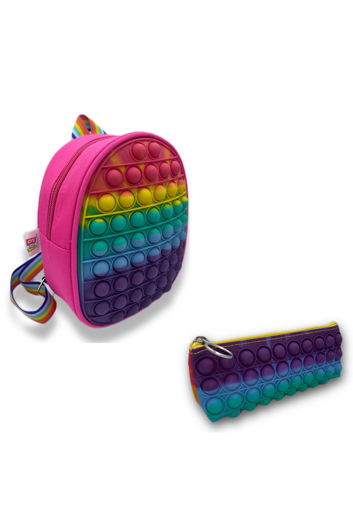 Pop It Push Bubble Kalemlik & Popit Sırt Çantası Fuşya Renk Set Popit Pop Tube