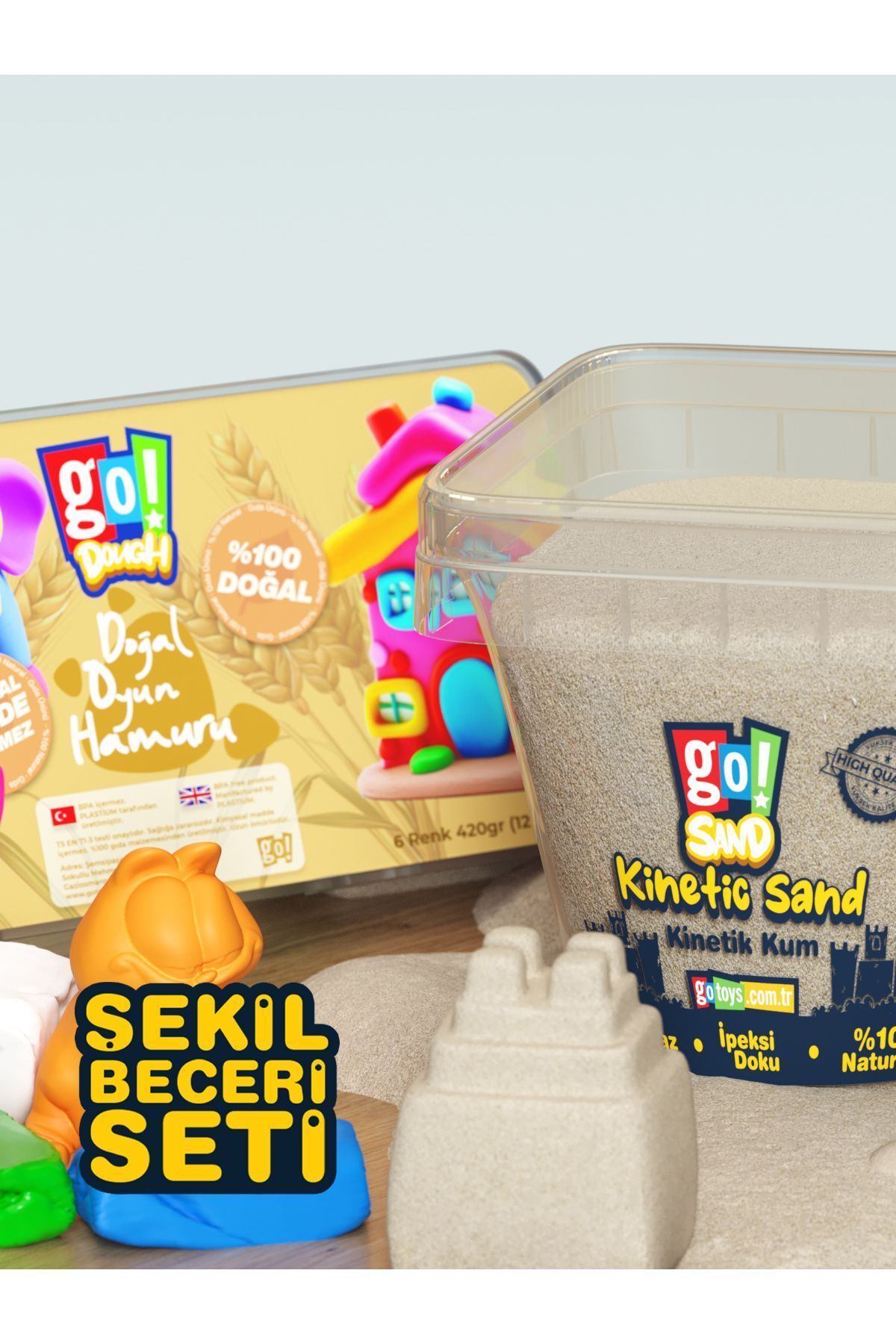 Şekil Beceri Seti - 1000Gr Kinetik Kum + 420 Gram Doğal Oyun Hamuru