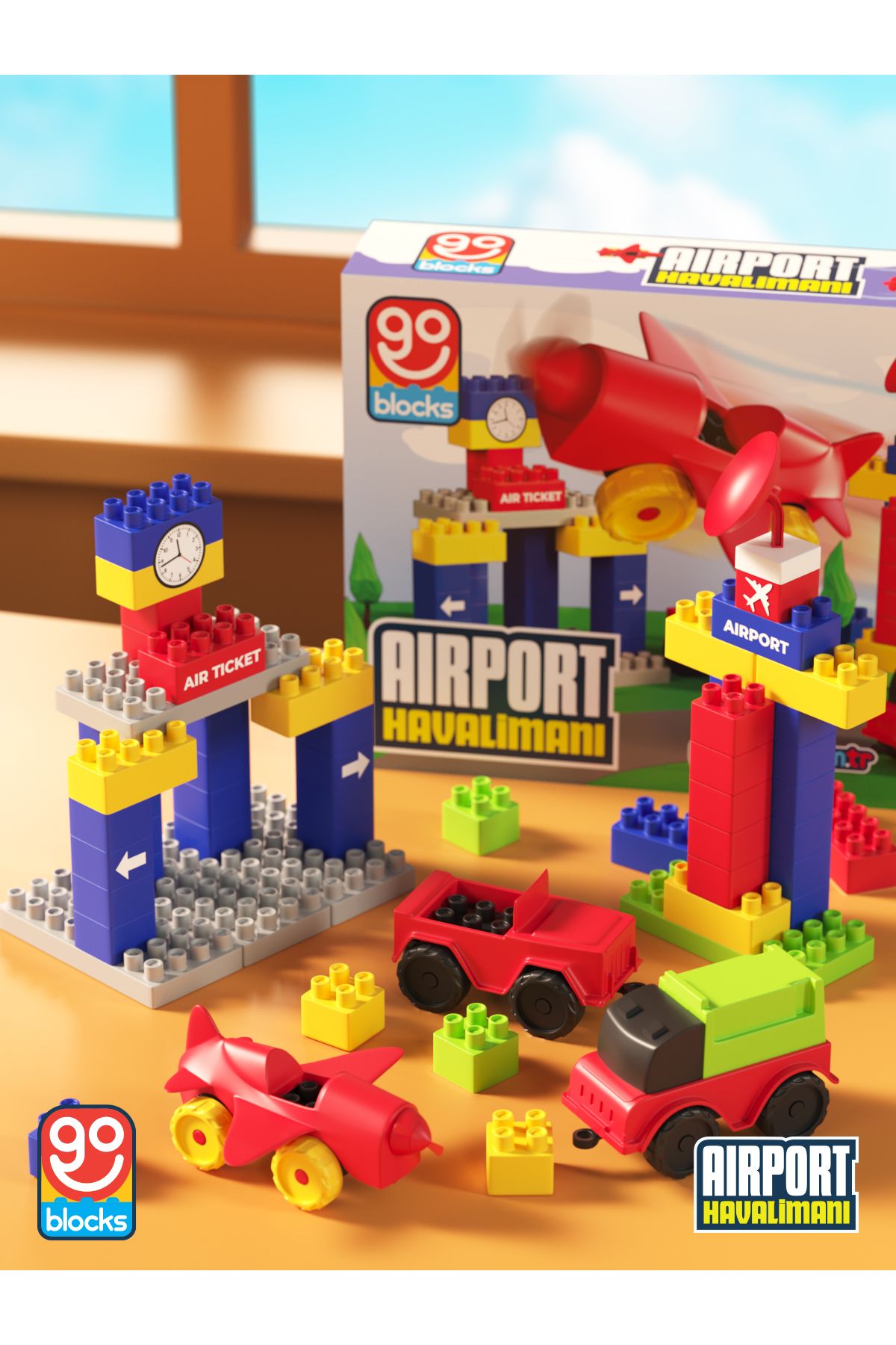 Go Blocks Airport 100 Parça Yapı Blok Seti Yapı Oyuncakları Mega Blok