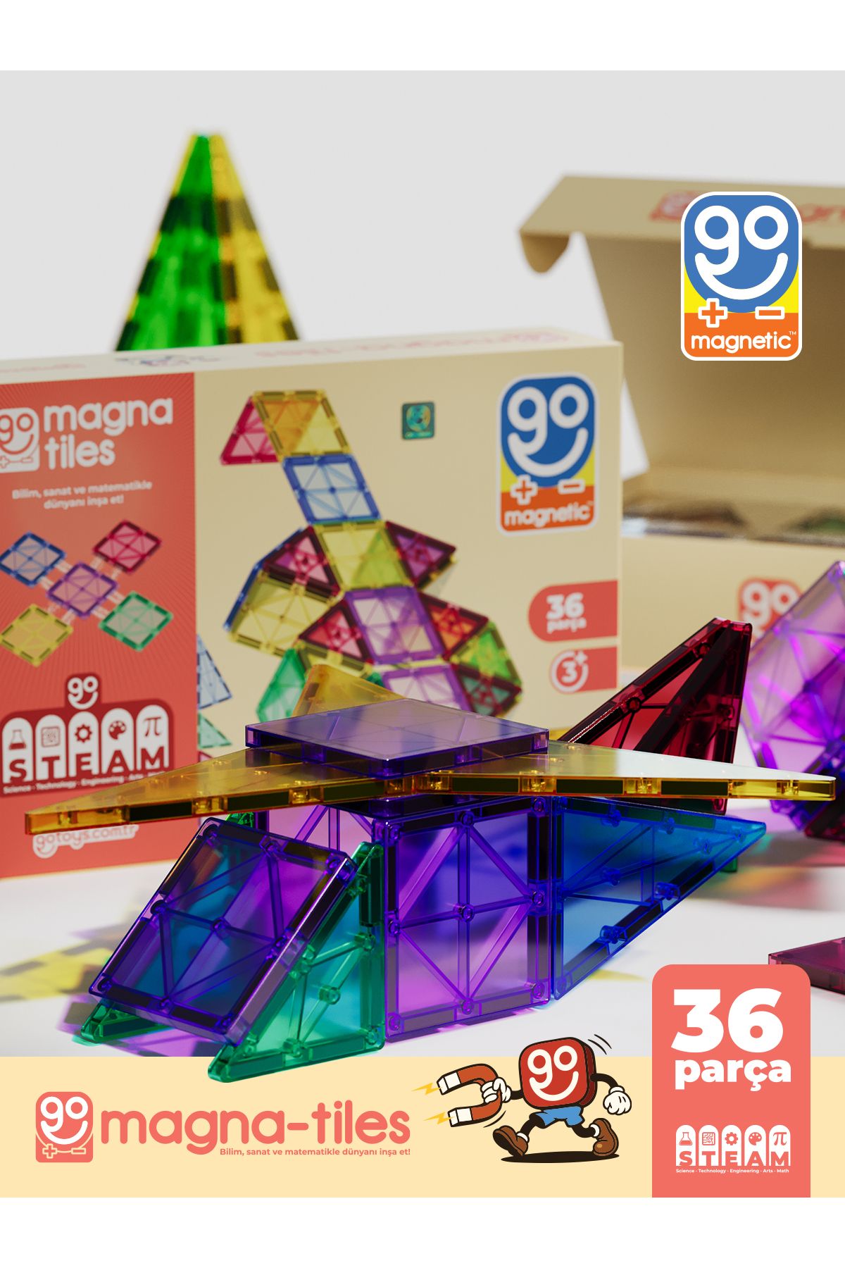 Magna Tiles 36 Parça Manyetik Yapı Blokları Original - Mıknatıslı Eğitici Oyuncak