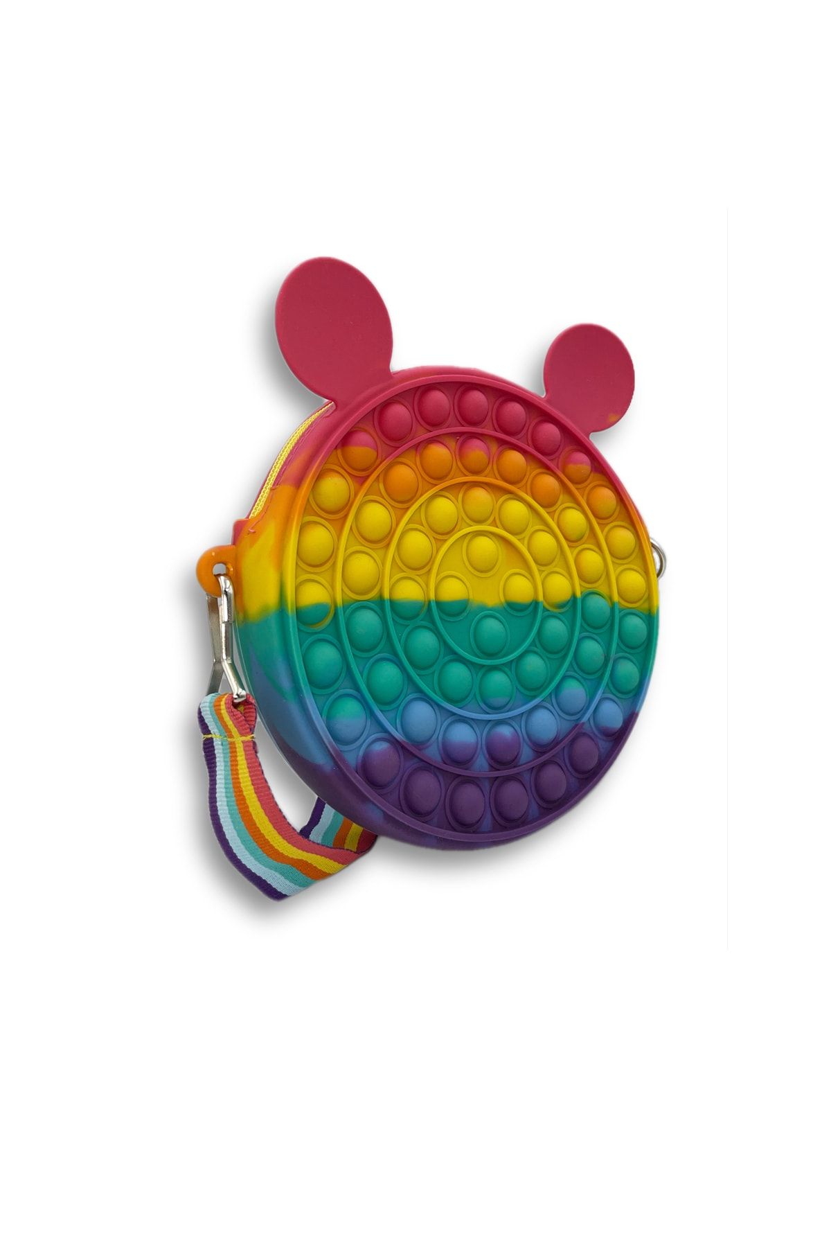 Yuvarlak Çanta Rainbow & Pastel Renk 2'li Set Pop It Push Bubble Eğitici Oyuncak Poptube