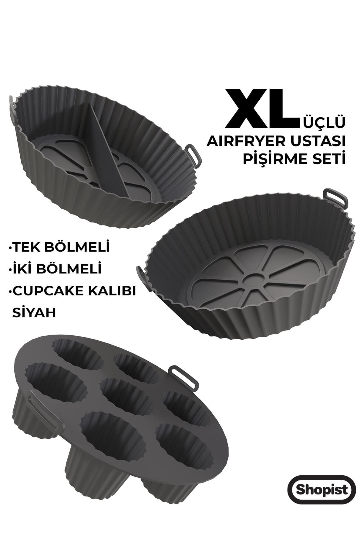 Xl-xxl Airfryer Ustası 3'lü Pişirme Seti Silikon Siyah Airfryer Pişirme Kağıdı 6litre Ve Üzeri