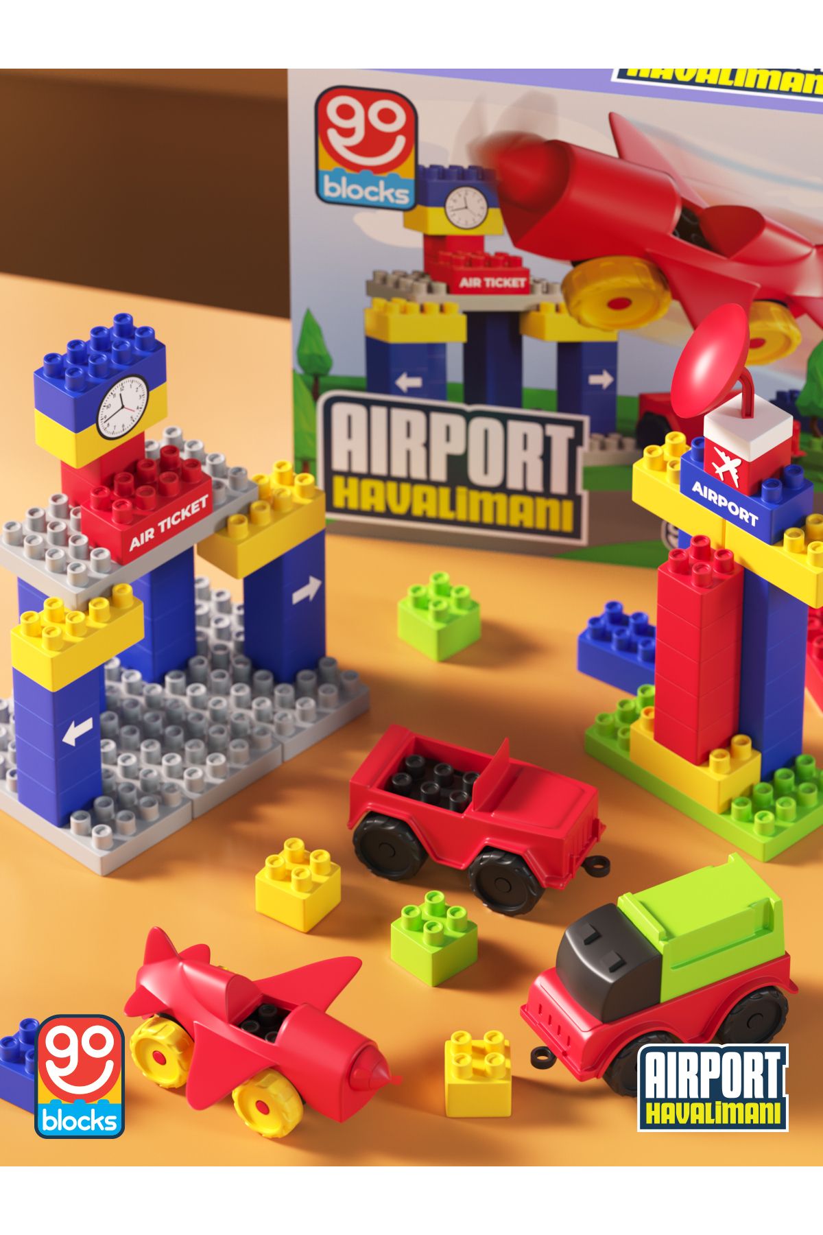 Go Blocks Airport 100 Parça Yapı Blok Seti Yapı Oyuncakları Mega Blok