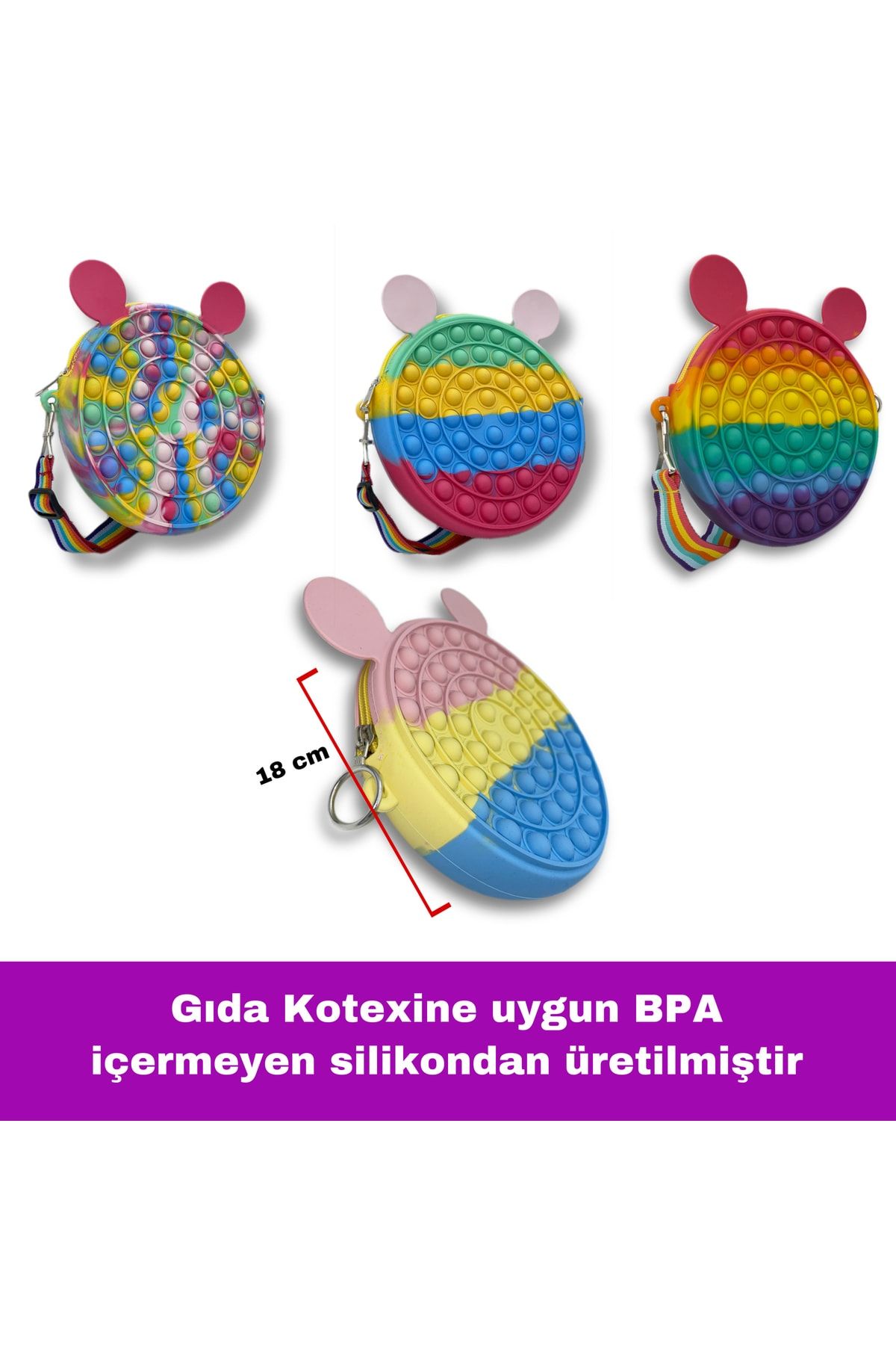 Yuvarlak Çanta Rainbow & Pastel Renk 2'li Set Pop It Push Bubble Eğitici Oyuncak Poptube