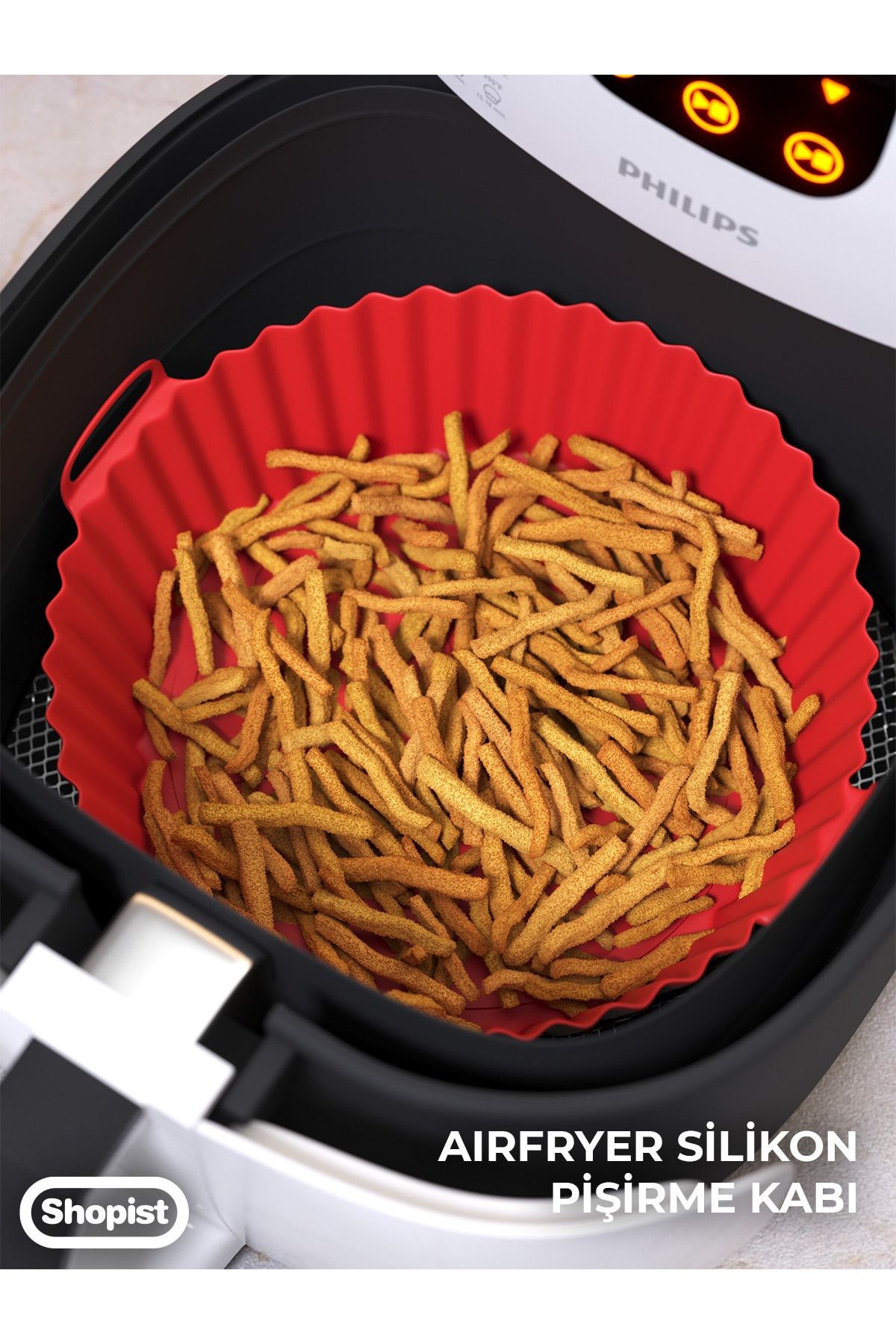 Airfryer Ustası 3'lü Pişirme Seti Silikon Kirmizi Renk Pişirme Kağıdı Airfryer Aksesuar Bpa Free
