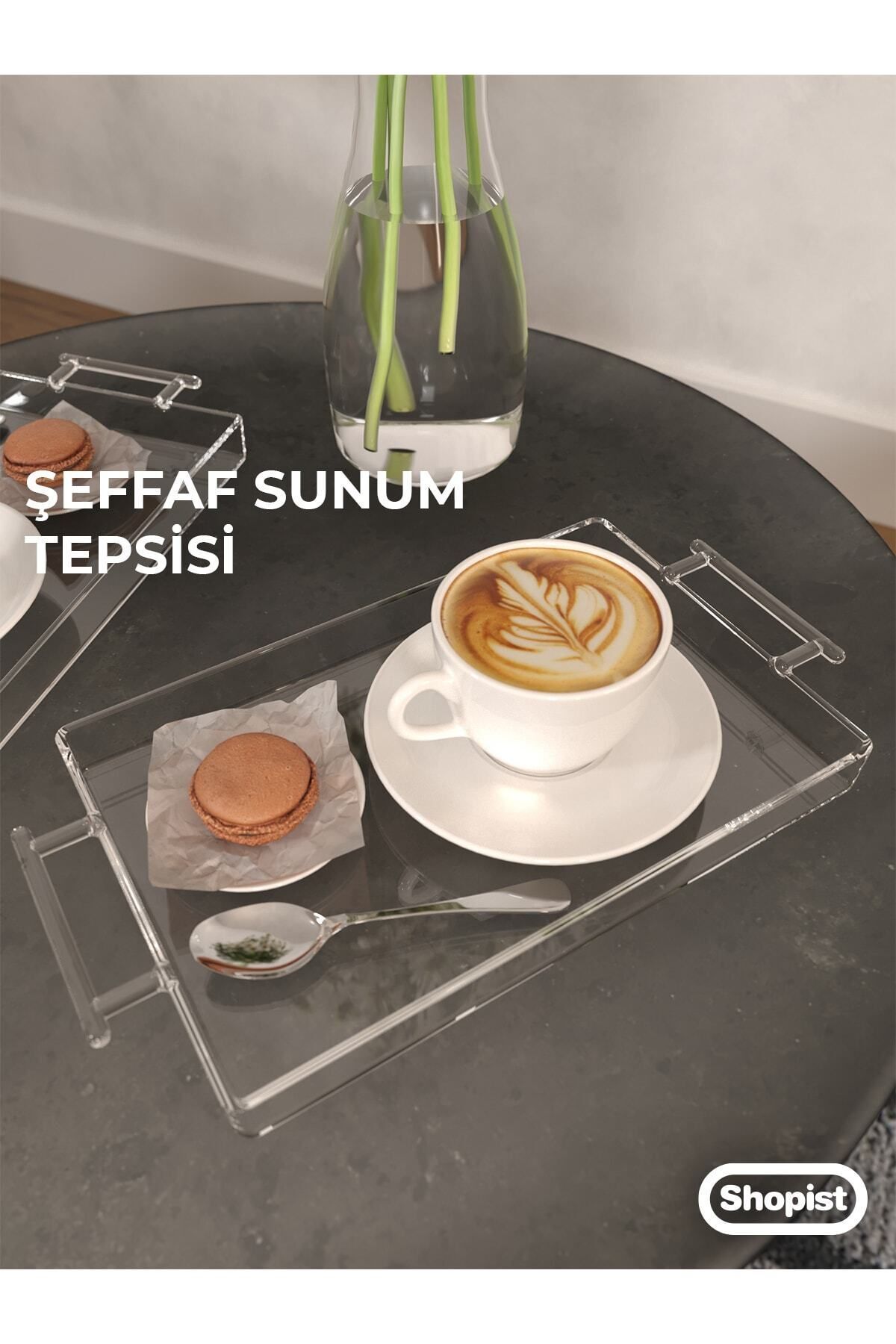 Pleksiglas Seffaf Dekoratif Sunum Tepsisi Şeffaf Tepsi 14*22cm 1 Adet Tutacakli
