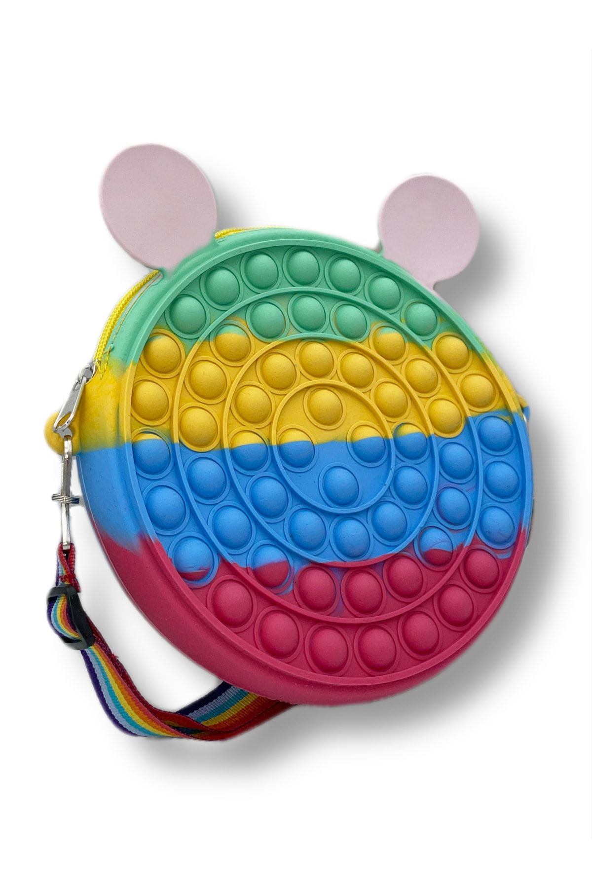 Popit Yuvarlak Çanta Blok Renkli Pop It Push Bubble Eğitici Oyuncak