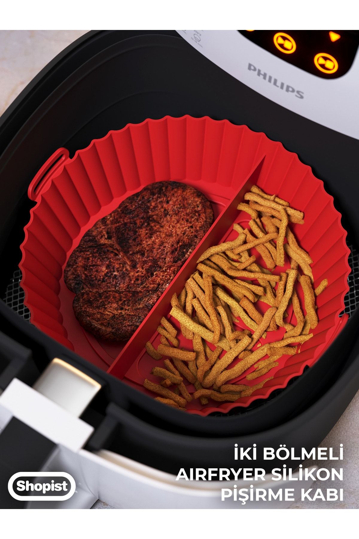Airfryer Ustası 3'lü Pişirme Seti Silikon Kirmizi Renk Pişirme Kağıdı Airfryer Aksesuar Bpa Free