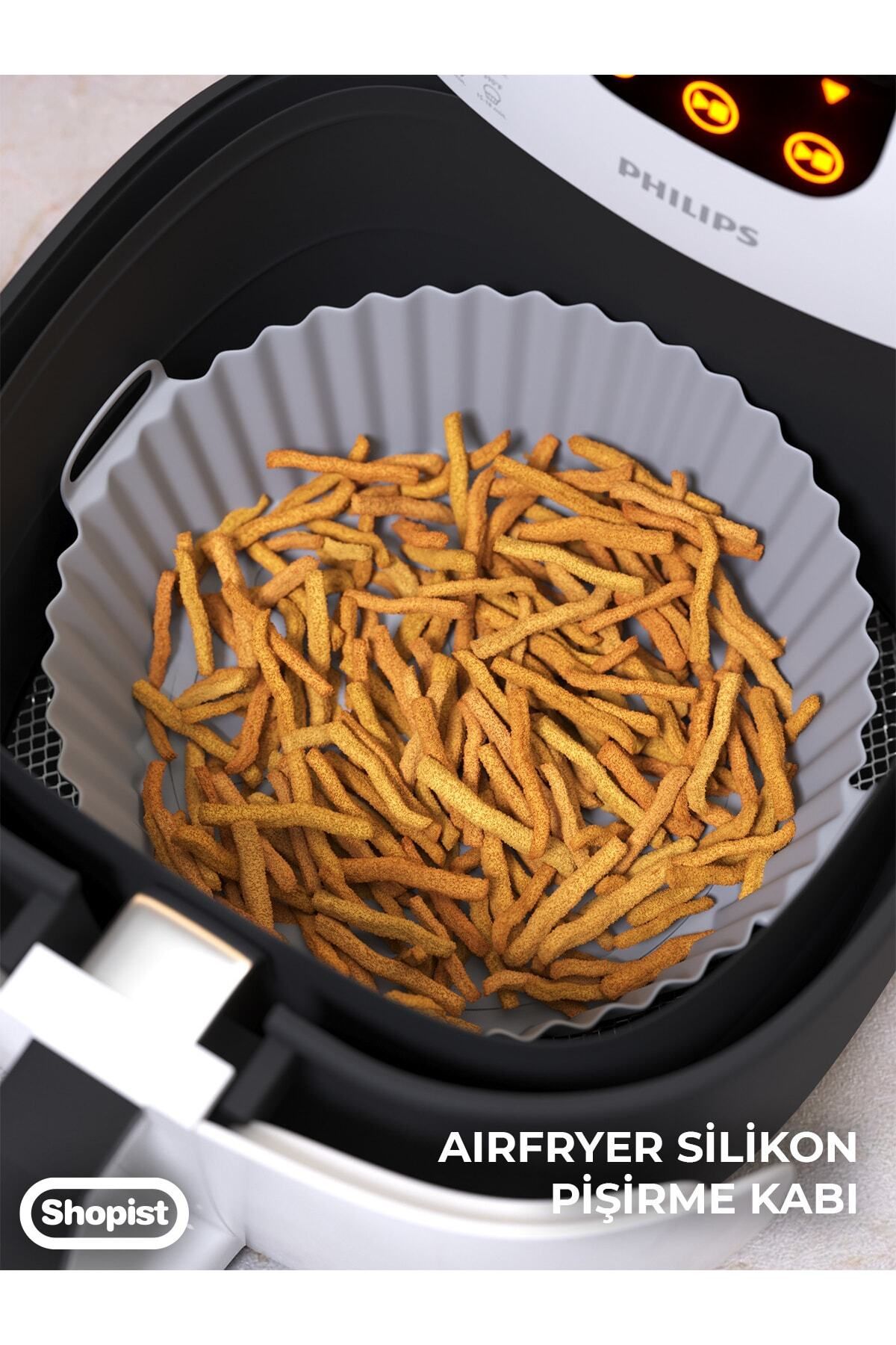 Gri Airfryer Silikon Pişirme Kabı 20x5 Cm Bpa Içermez Airfryer Pişirme Kağıdı Aksesuar Kalıbı