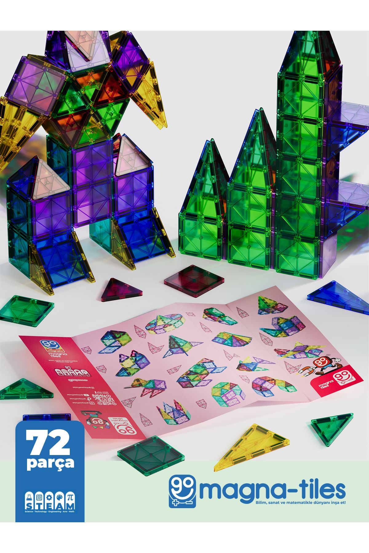 Magna Tiles 72 Parça Manyetik Yapı Blokları Original - Mıknatıslı Eğitici Oyuncak