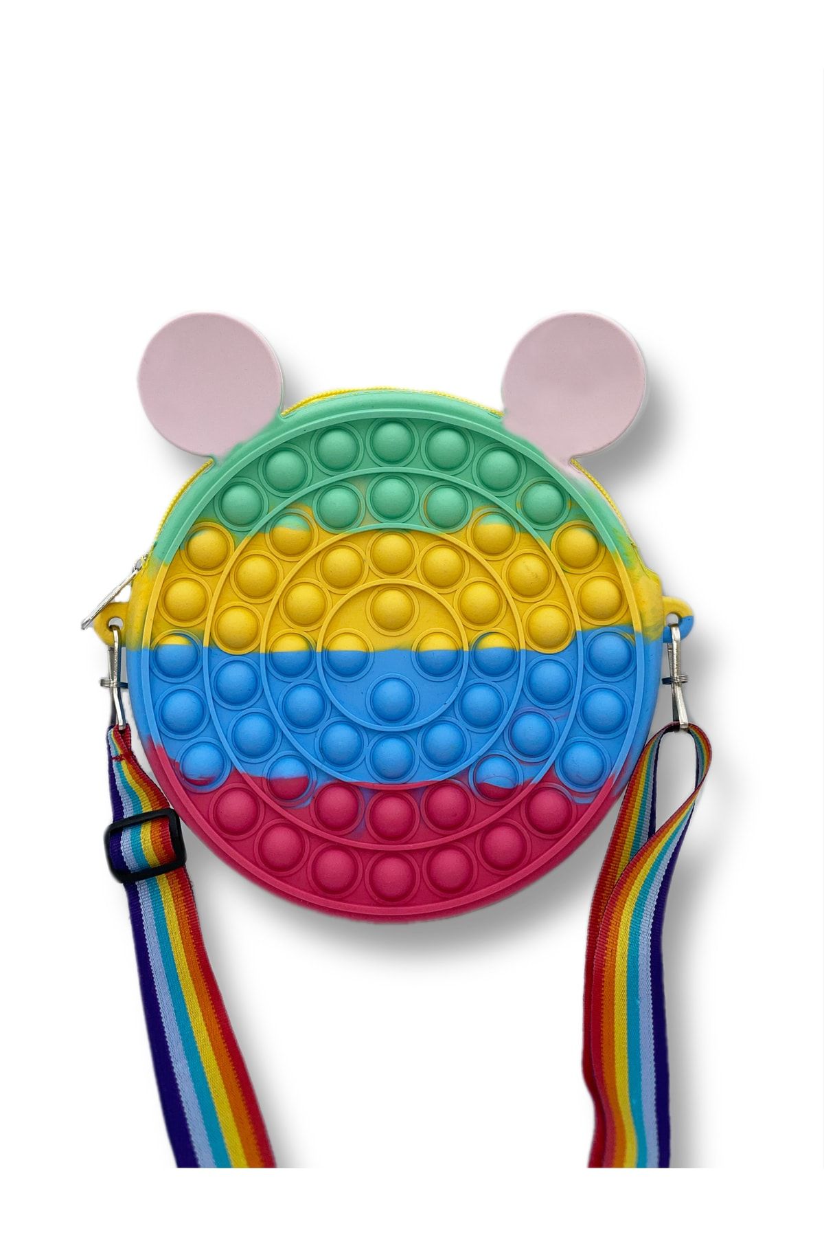 Popit Yuvarlak Çanta Blok Renkli Pop It Push Bubble Eğitici Oyuncak