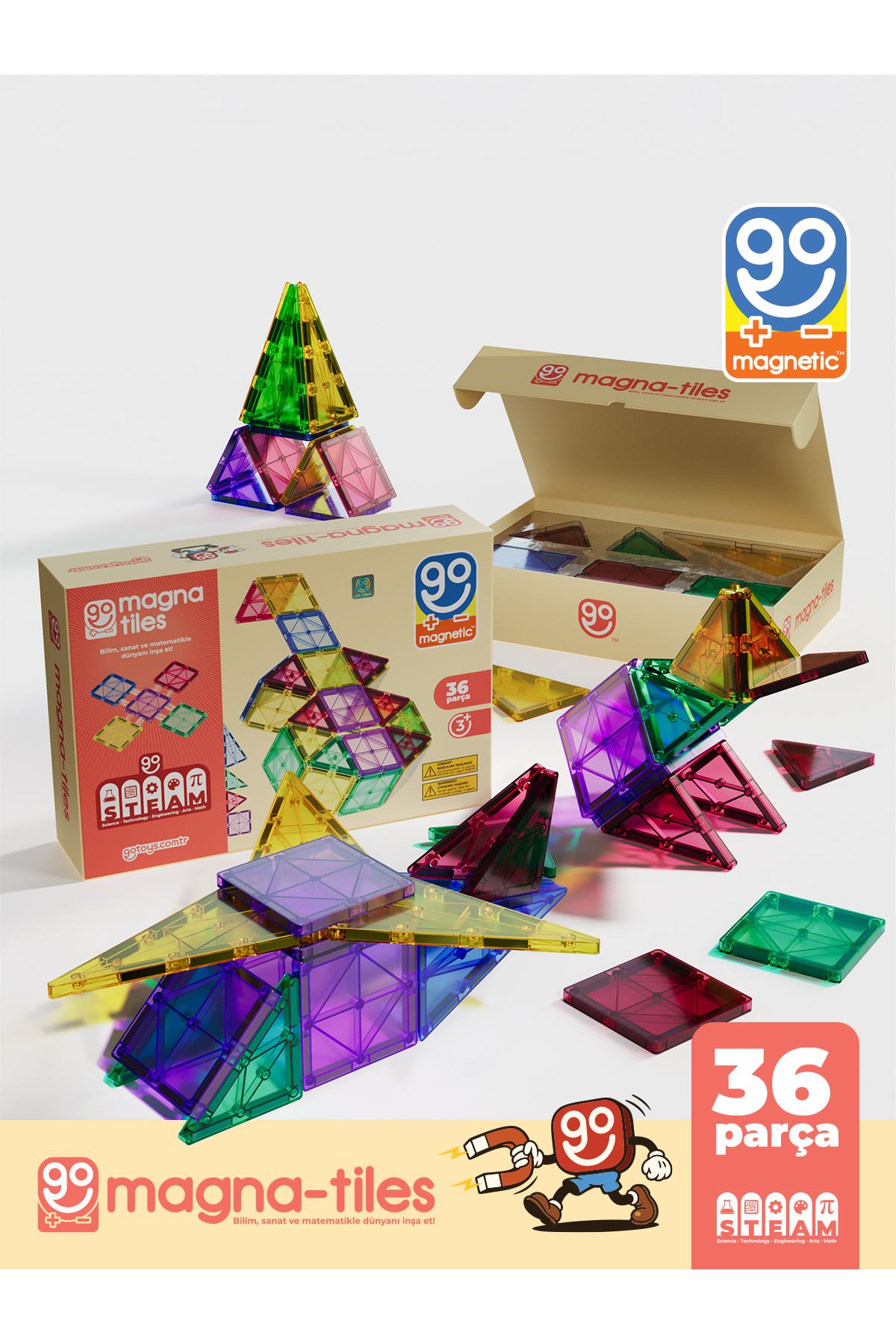 Magna Tiles 36 Parça Manyetik Yapı Blokları Original - Mıknatıslı Eğitici Oyuncak
